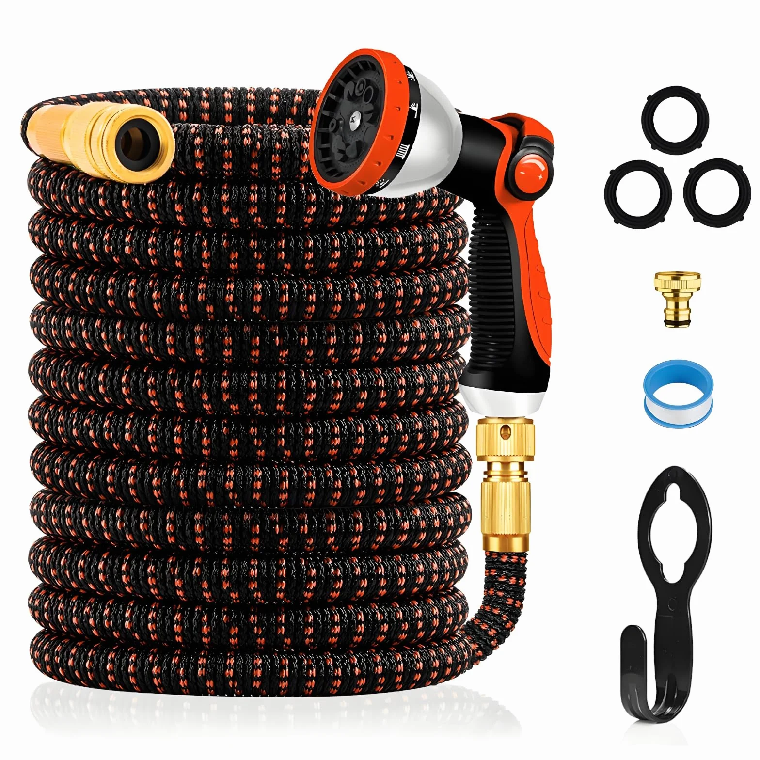 Yofidra Tuyau d'Arrosage Extensible 30m/100Ft 10 Modèles de Pulvérisation Raccords Métal 1/2" 3/4" Jardin