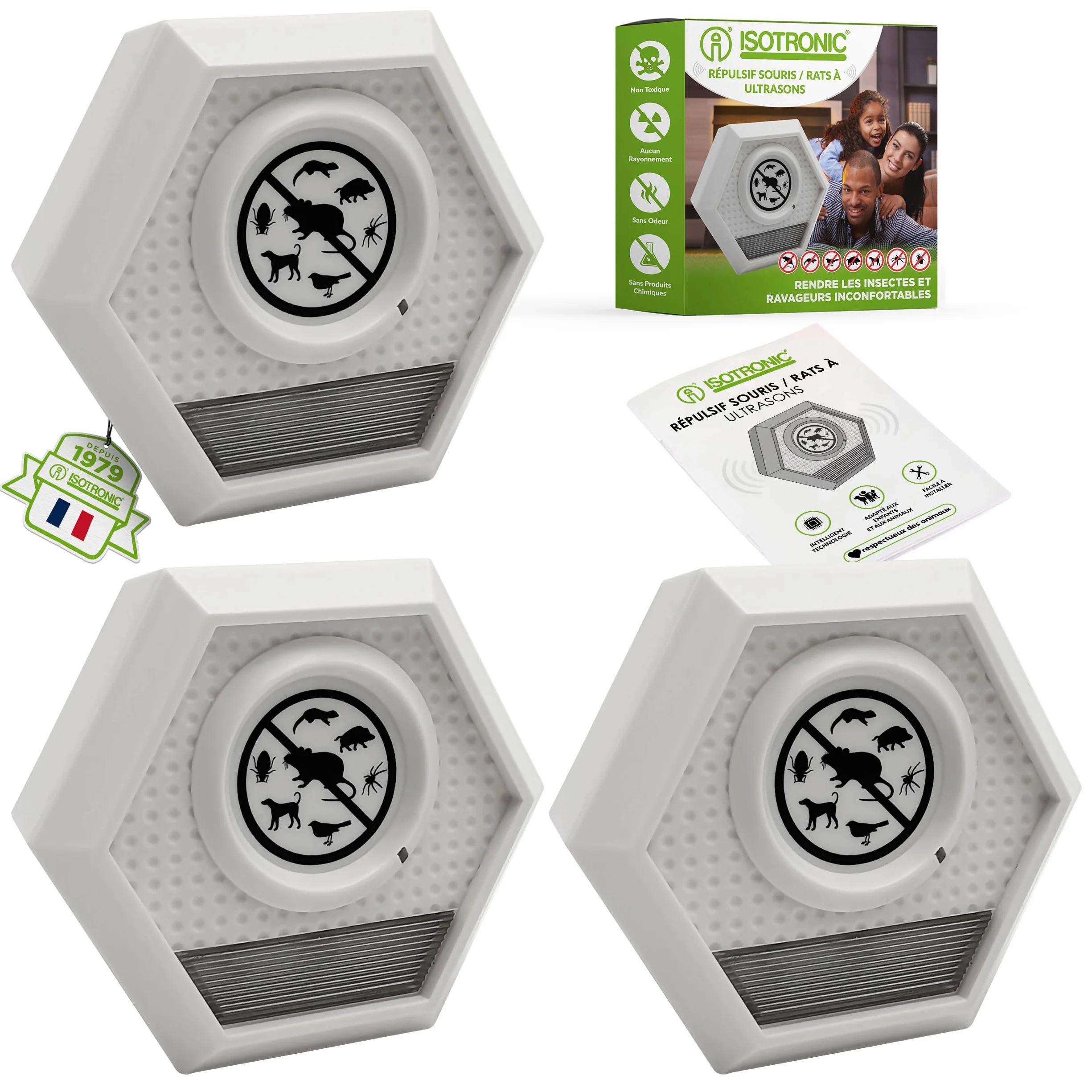 ISOTRONIC Lot de 3 Répulsif ultrasons Oiseaux Pigeon Chat Contre Pigeons Chats Chiens Animaux réglable Individuellement