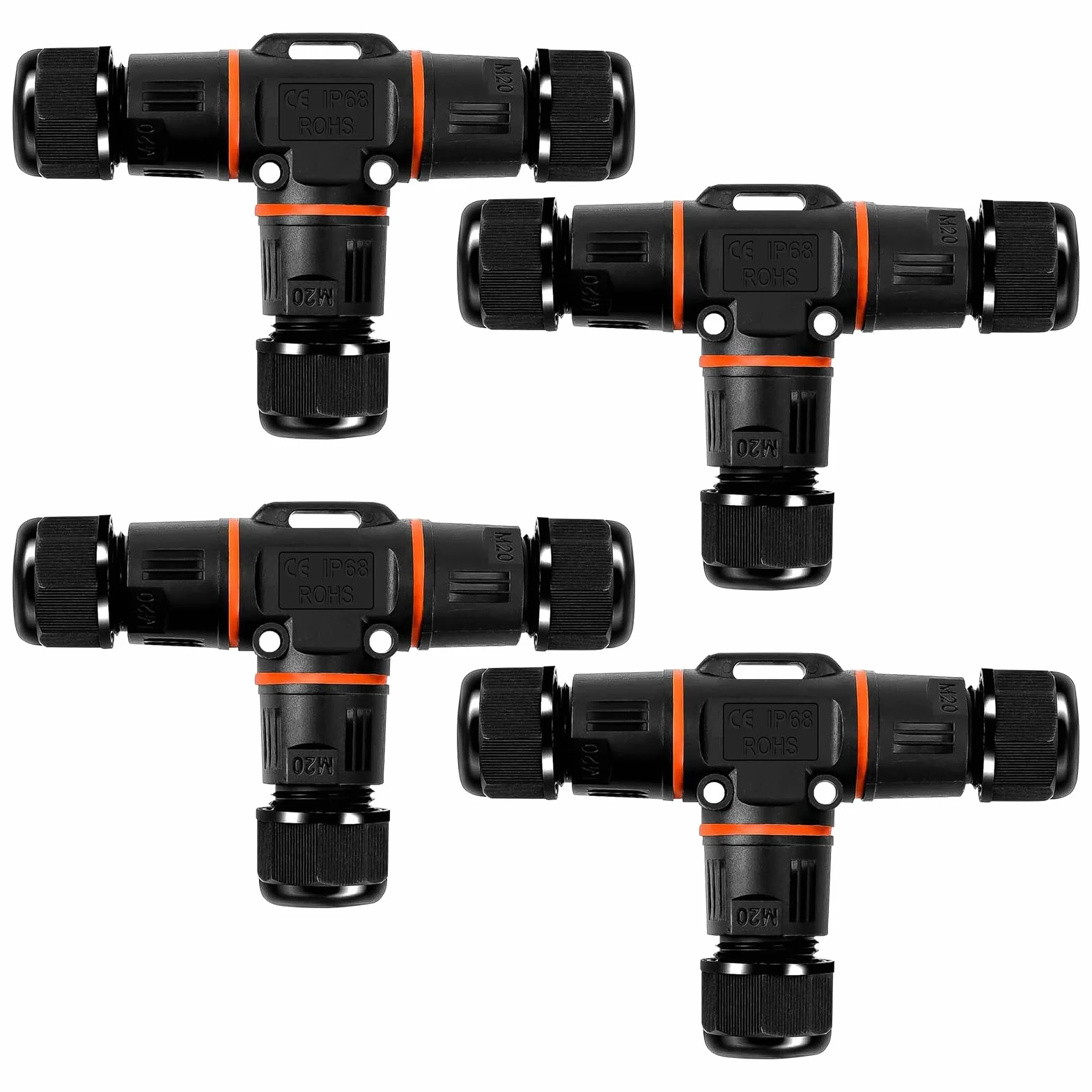 Connecteur Électrique Étanche IP68 3 Fils 4 Pièces Raccord en T Boîte de Jonction Extérieure Ø 3-12 mm