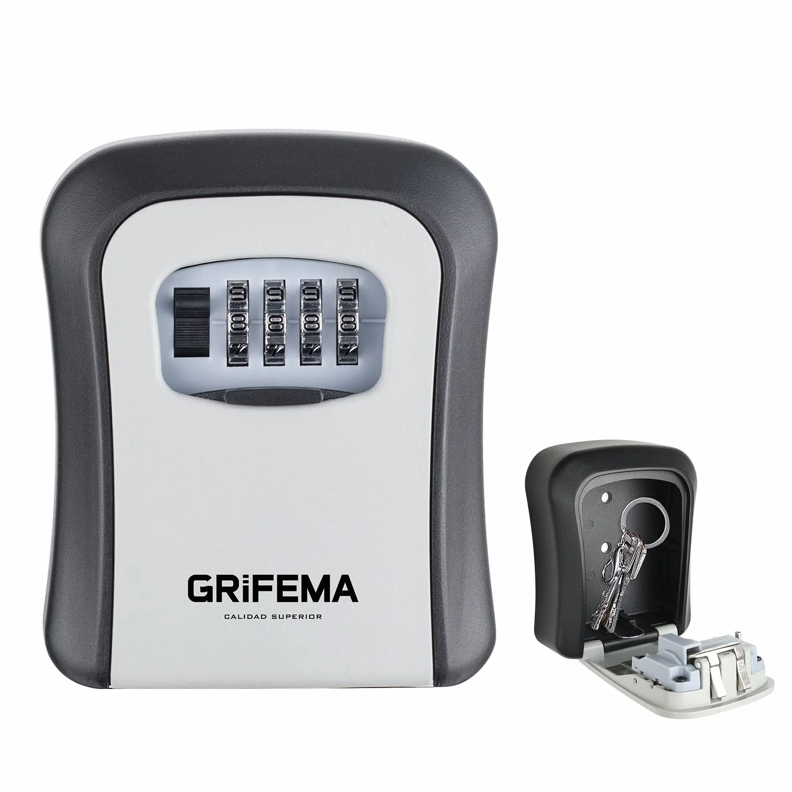 GRIFEMA Boite à Clefs Murale avec Code Sécurisée Exterieur, Résistant aux Intempéries, Cofre Fort à Clé Robuste, Alliage de Zinc, Gris