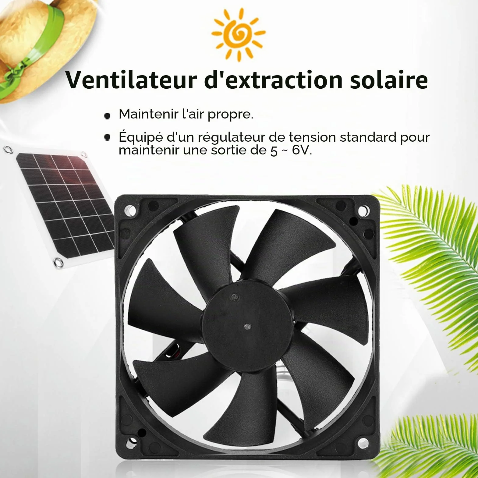 Ejoyous Ventilateur d'extraction solaire 6V 10W étanche USB panneau solaire serre camping-car