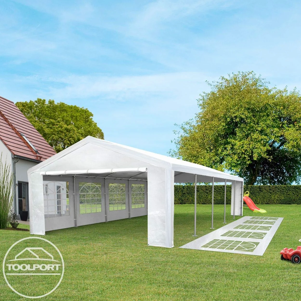 TOOLPORT Tente de réception 5x10 m pavillon Blanc bâche PE 350 N imperméable Tente de Jardin