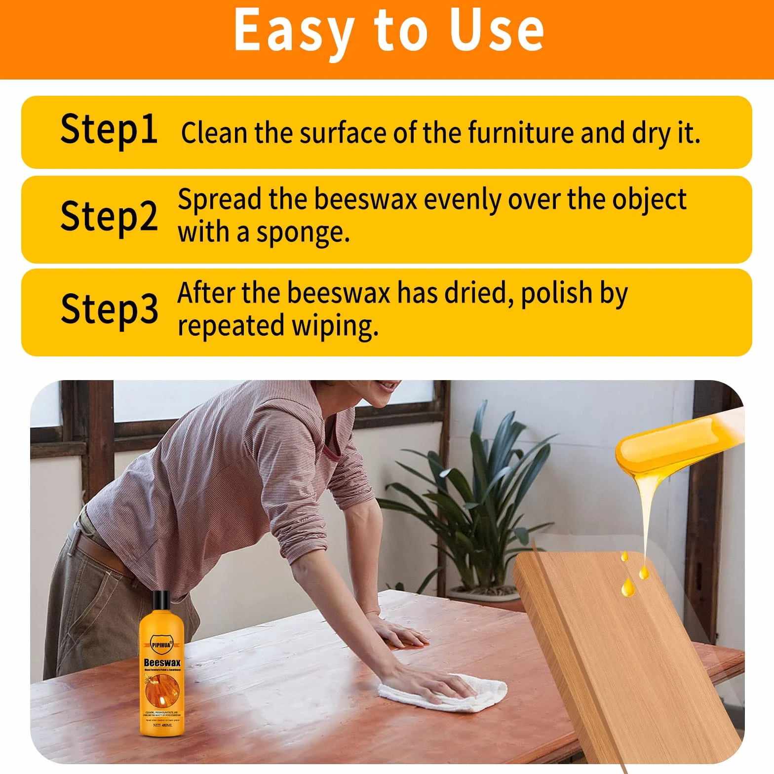 Cire D'abeille pour Meubles en Bois, Cire Naturelle Incolore 480 ml Protection du Bois Intérieur Extérieur