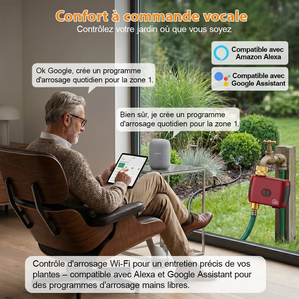 GIEX Programmateur d’arrosage WiFi, minuterie Intelligente pour Robinet de Jardin, Compatible Alexa et Google Assistant