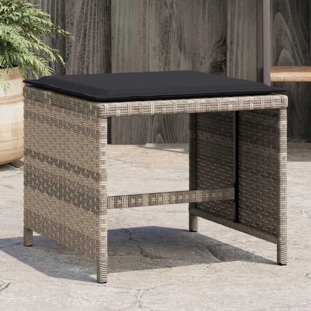 Tidyard Tabourets de Jardin Coussins Lot de 4 Gris Clair résine tressée, Tabouret pour Salon de Jardin Exterieur, Repose-Pied Siège de Jardin, Pouf pour Patio, Terrasse, Balcon Camping, Extérieur