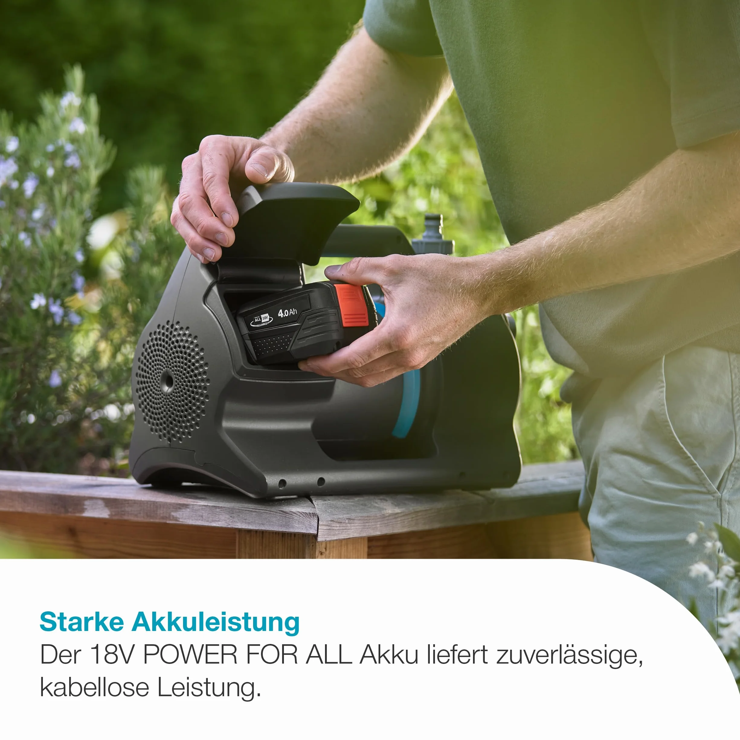 Gardena Pompe de jardin sur batterie 3000 Silent 18V P4A sans chargeur ni batterie