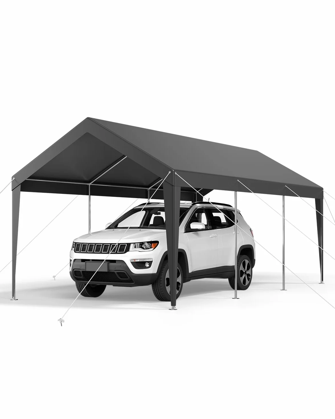 VEVOR Carport, 3,05 x 6,09 m, Abri de Voiture Robuste avec Cadre en Acier, Abri de Garage Extérieur, Résistant aux UV et à l'eau, Protection Toutes Saisons, Auvent pour Voitures, Bateaux, Moto, Gris
