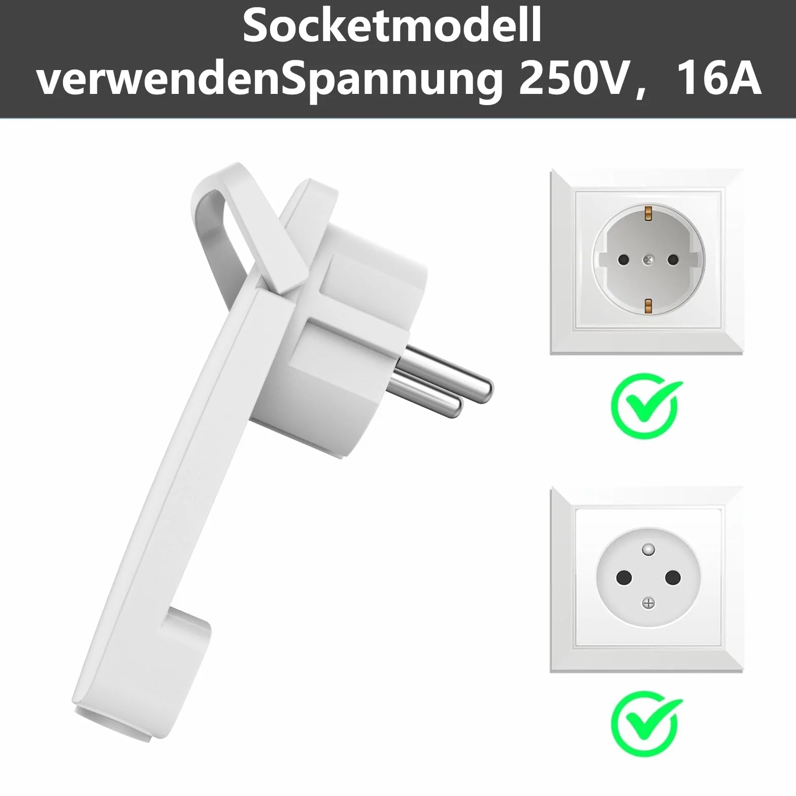 Prise Extra Plate Blanche 2 Pièces Schuko IP20 250V 16A avec Poignée Rabattable