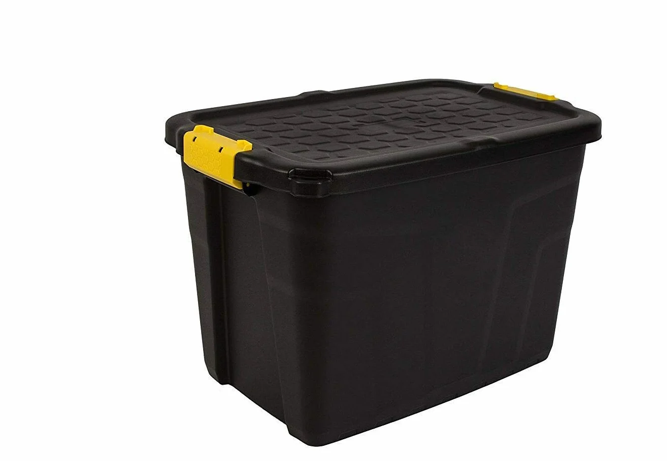 Strata Lot de 3 boîtes de rangement robustes et empilables - 60 l - 60 x 40 x 40 cm - Résistant à 630 kg - Noir/jaune