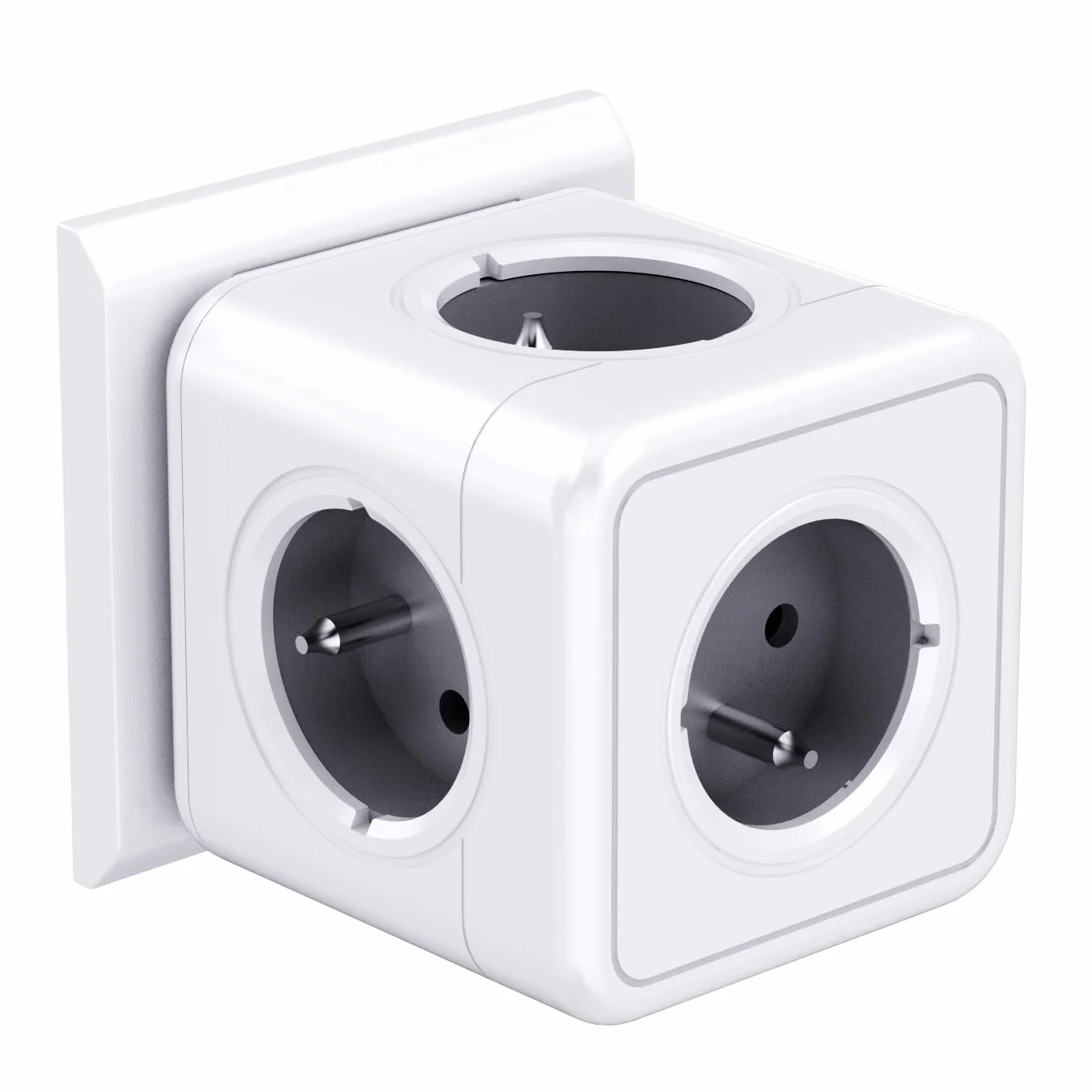 Prise cubique 5 en 1, multiprise murale 3680W, 5 prises frontales avec terre, adaptateur cube gris