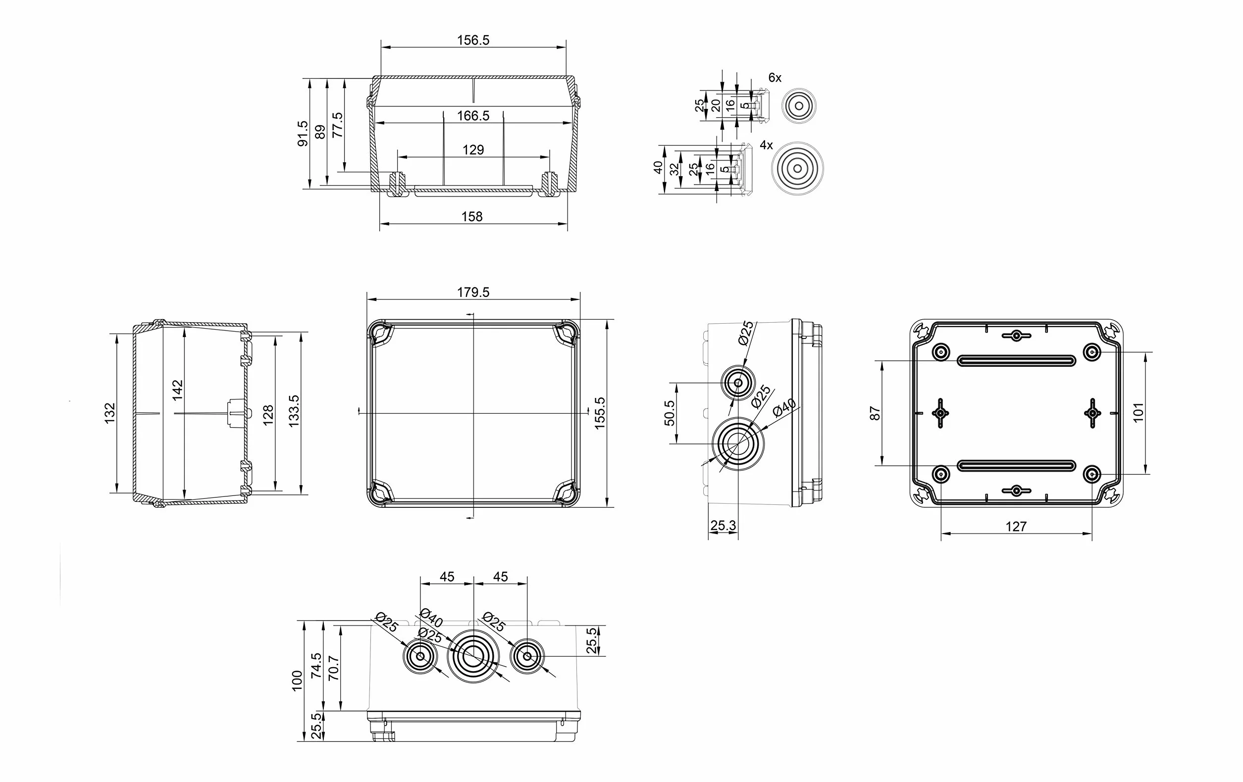 Unitec 40208L Boîte de jonction IP65 175 x 151 x 95 mm Montage en Surface