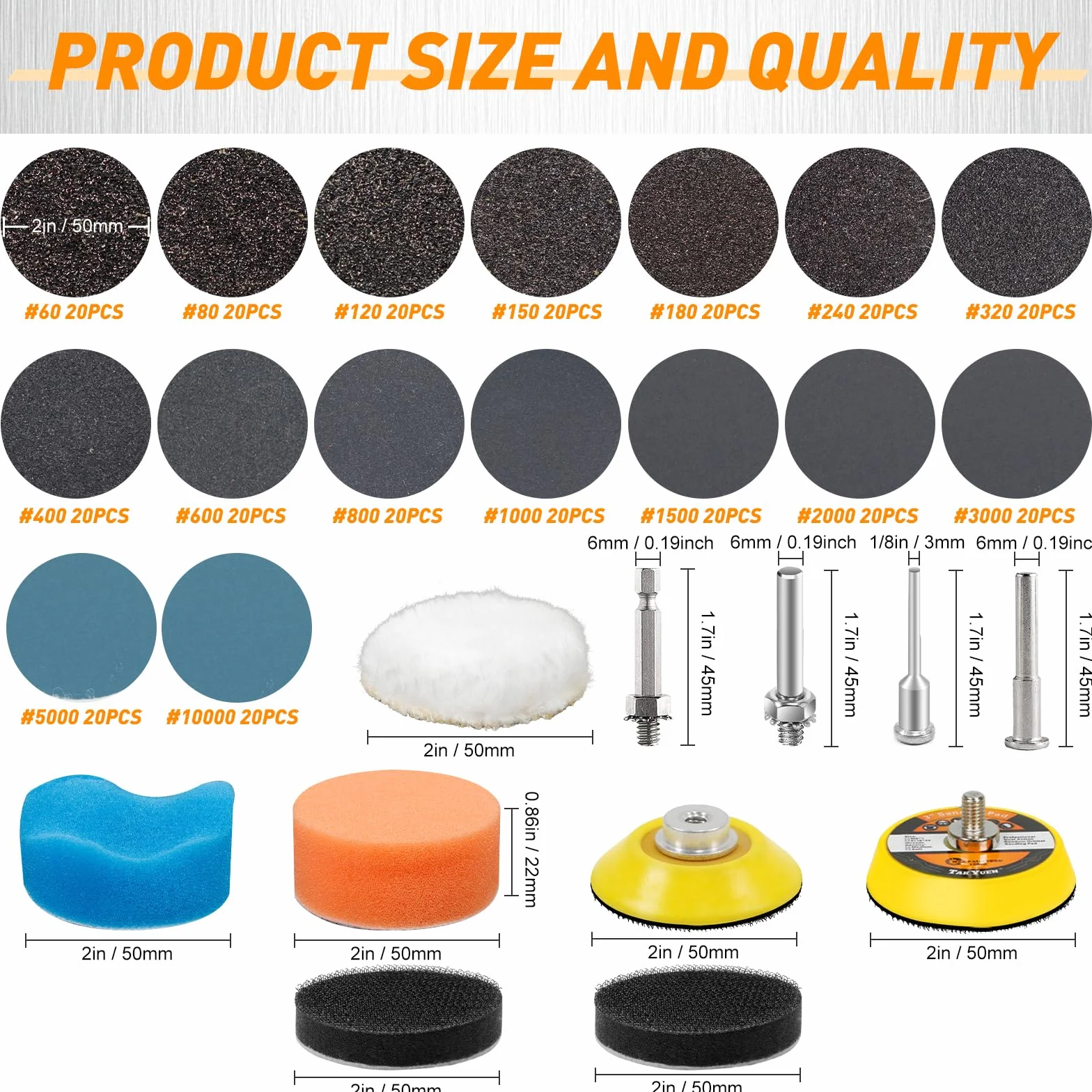 Disque Abrasif 50mm 331 Pièces Papier à Poncer Grain 60-10000 pour Métal Bois