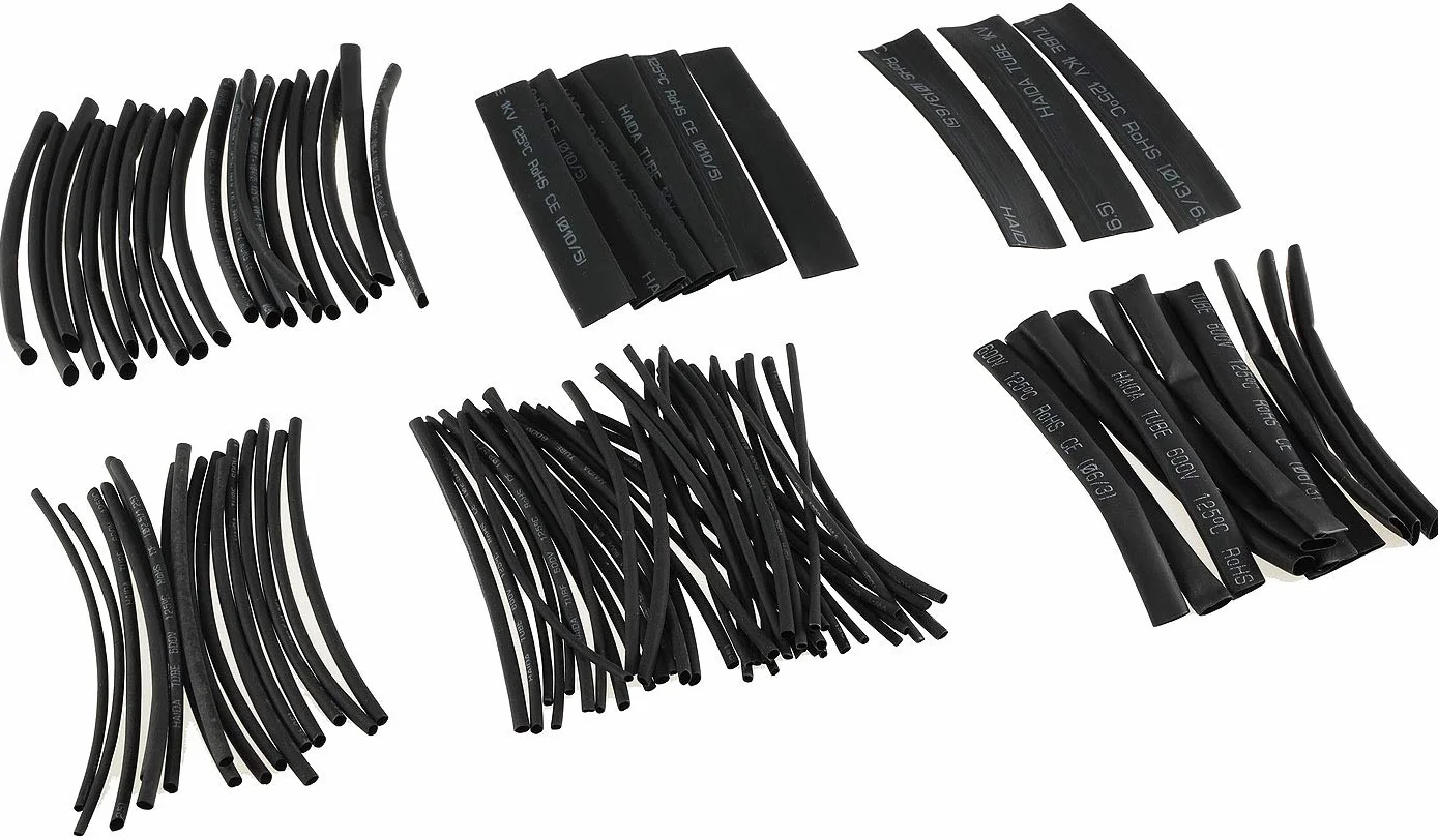 Set de gaine thermorétractable 100 pièces 6 tailles 2:1 Noir étanche isolant