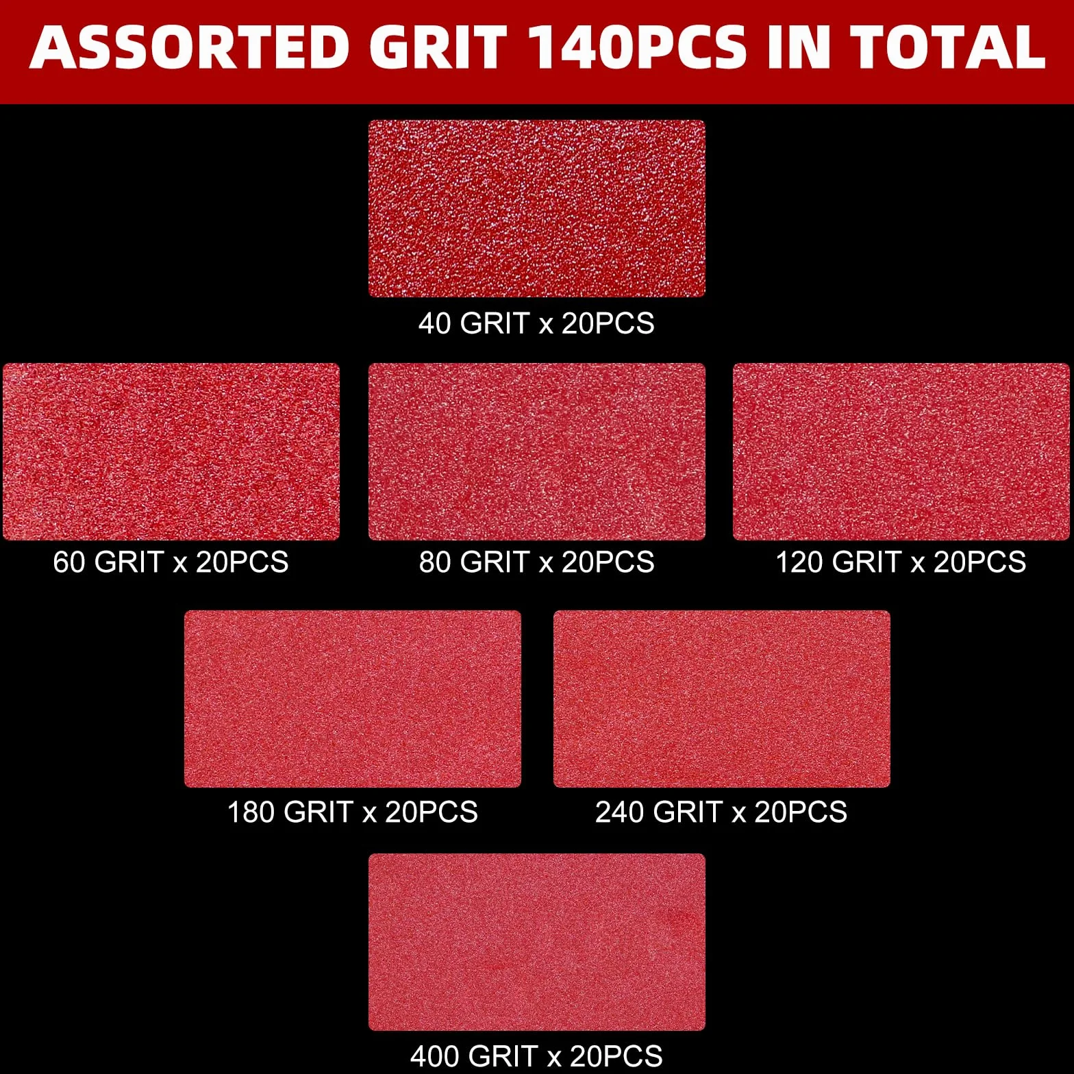 Disque Abrasif 125mm Grain 40-400 140 Pièces Papier Ponceuse Excentrique pour Métal Bois