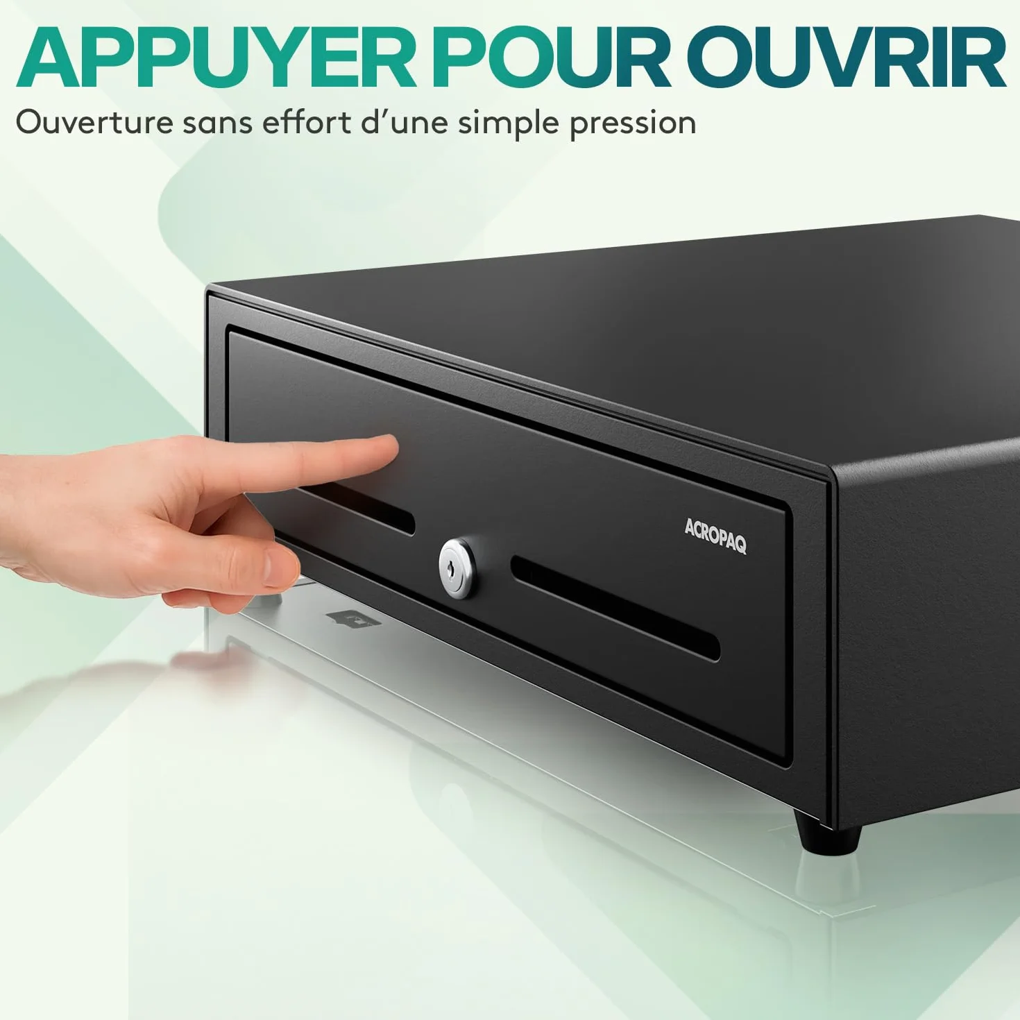 ACROPAQ Tiroir caisse métal robuste 42 x 41 x 10 cm 8 cases pièces 4 billets sans courant