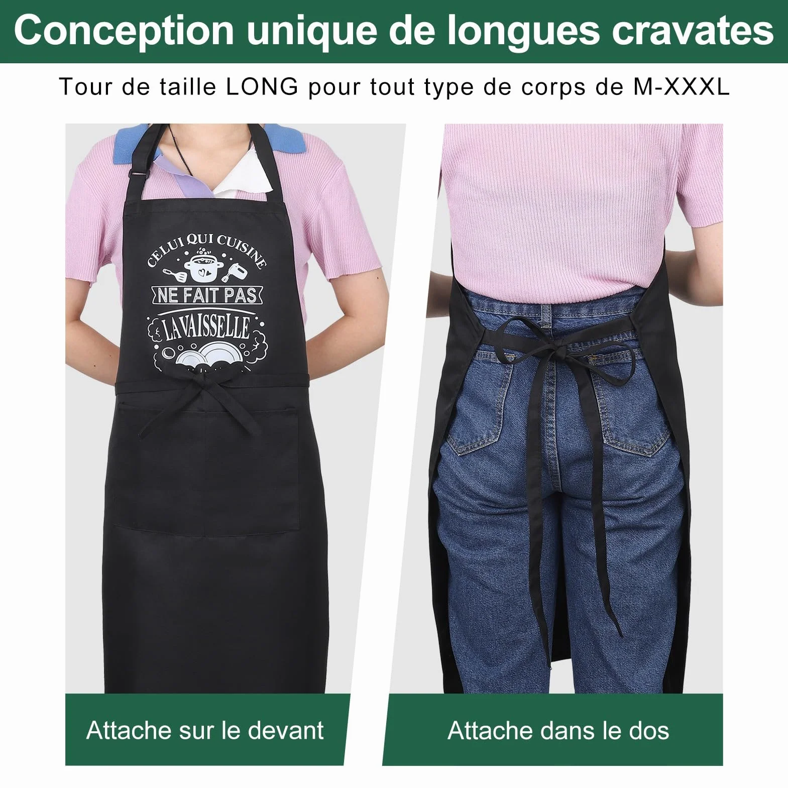 Tablier de Cuisine pour Homme, Tabliers de Cuisine Étanche Réglable Tablier Barbecue avec Poches Idée Cadeau Fête des pères