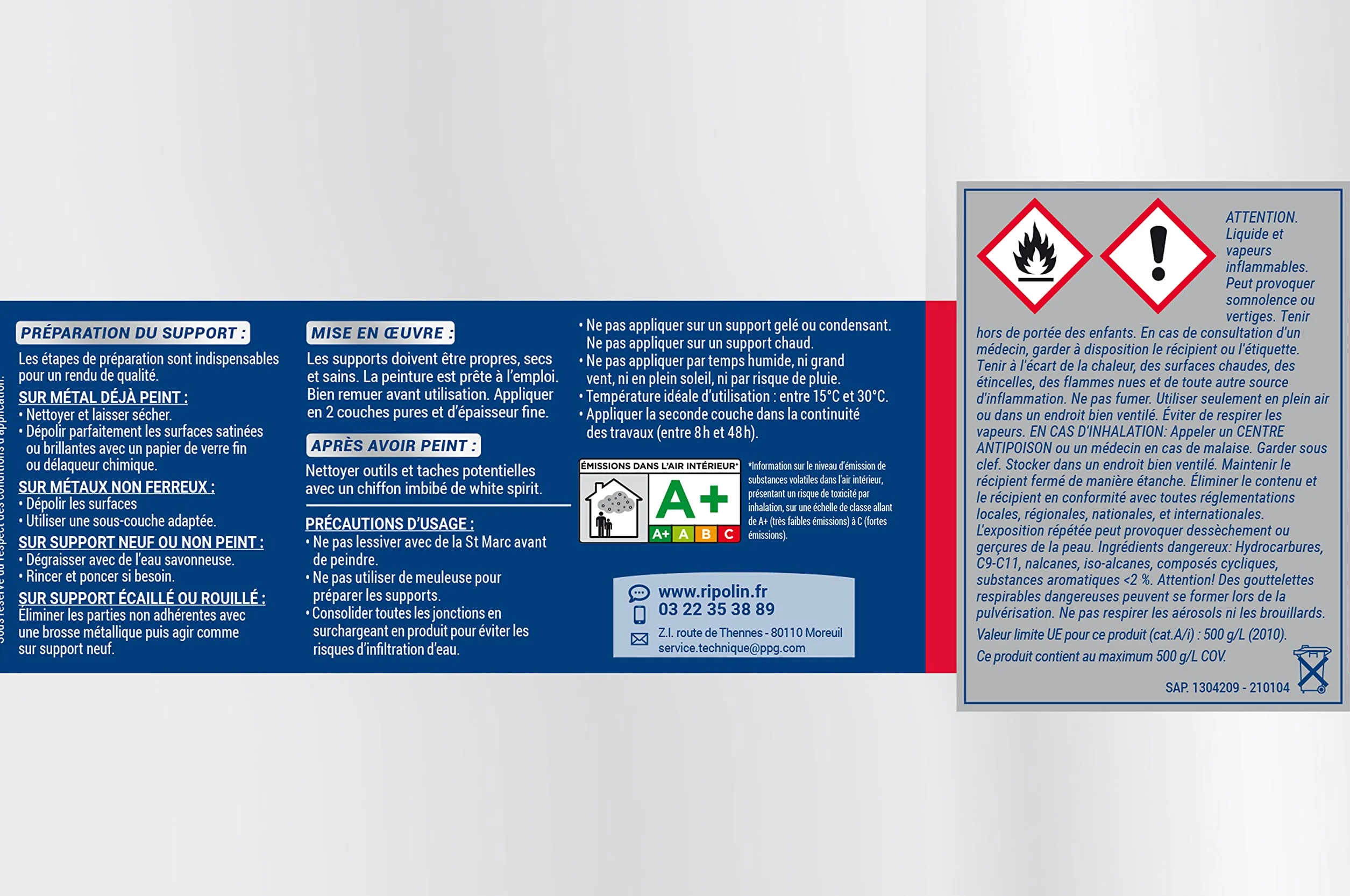 RIPOLIN Peinture pour Fer Extérieur Glycéro Antirouille Sous-couche intégrée Mat Noir 0,5L