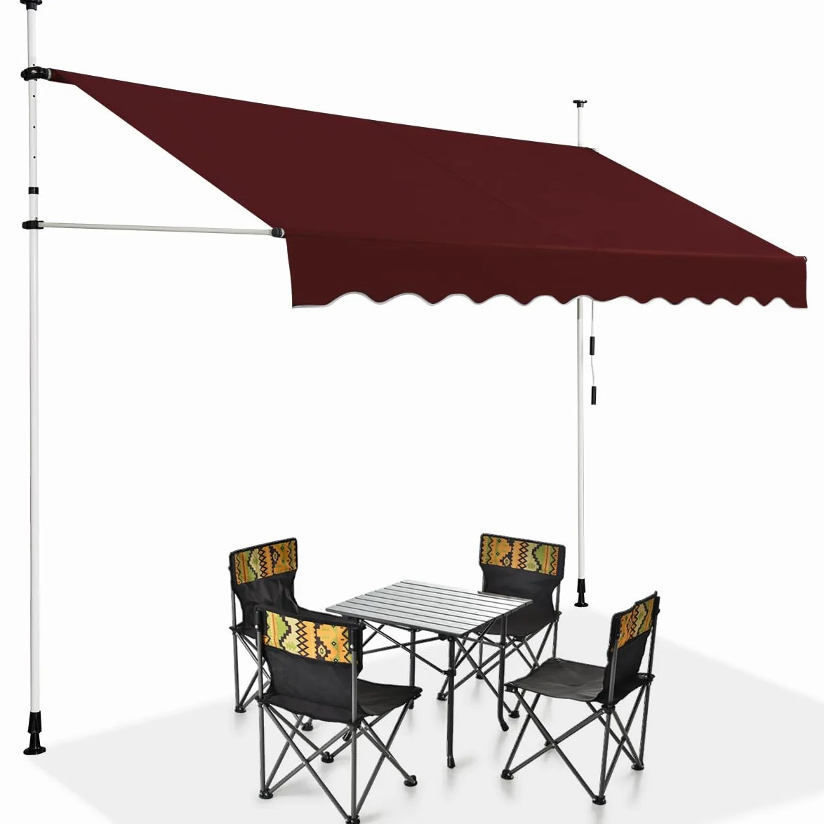HOMASIS Store à Serrage 150/200/250/300/350/400 cm, Protection Solaire réglable en Hauteur sans perçage, auvent avec manivelle, Store banne Manuel à Bras articulé, pour l'extérieur (Rouge, 2m)