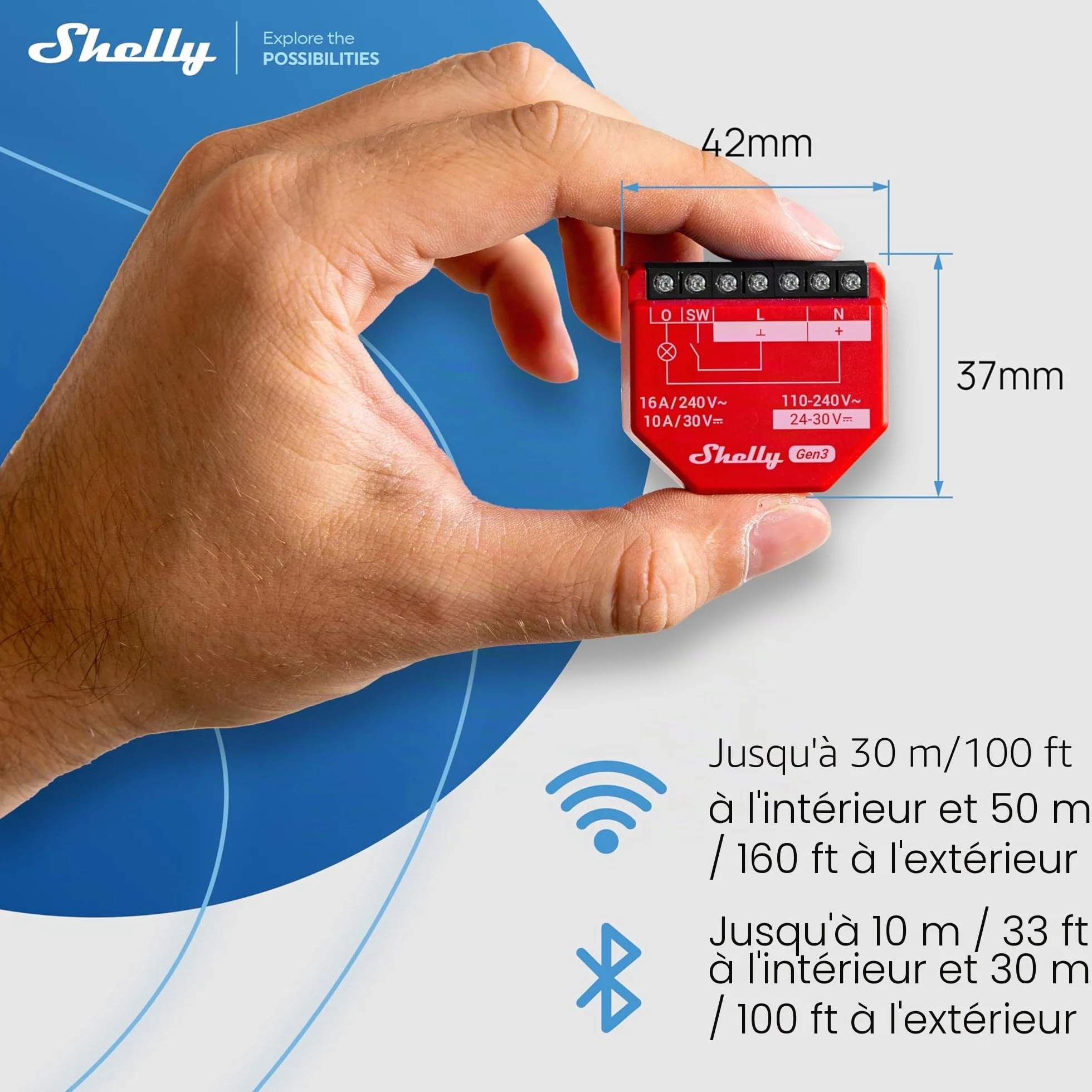 Shelly 1PM Gen3 Interrupteur Connecté Wi-Fi 1 Canal 16A Compteur d'Énergie Intégré