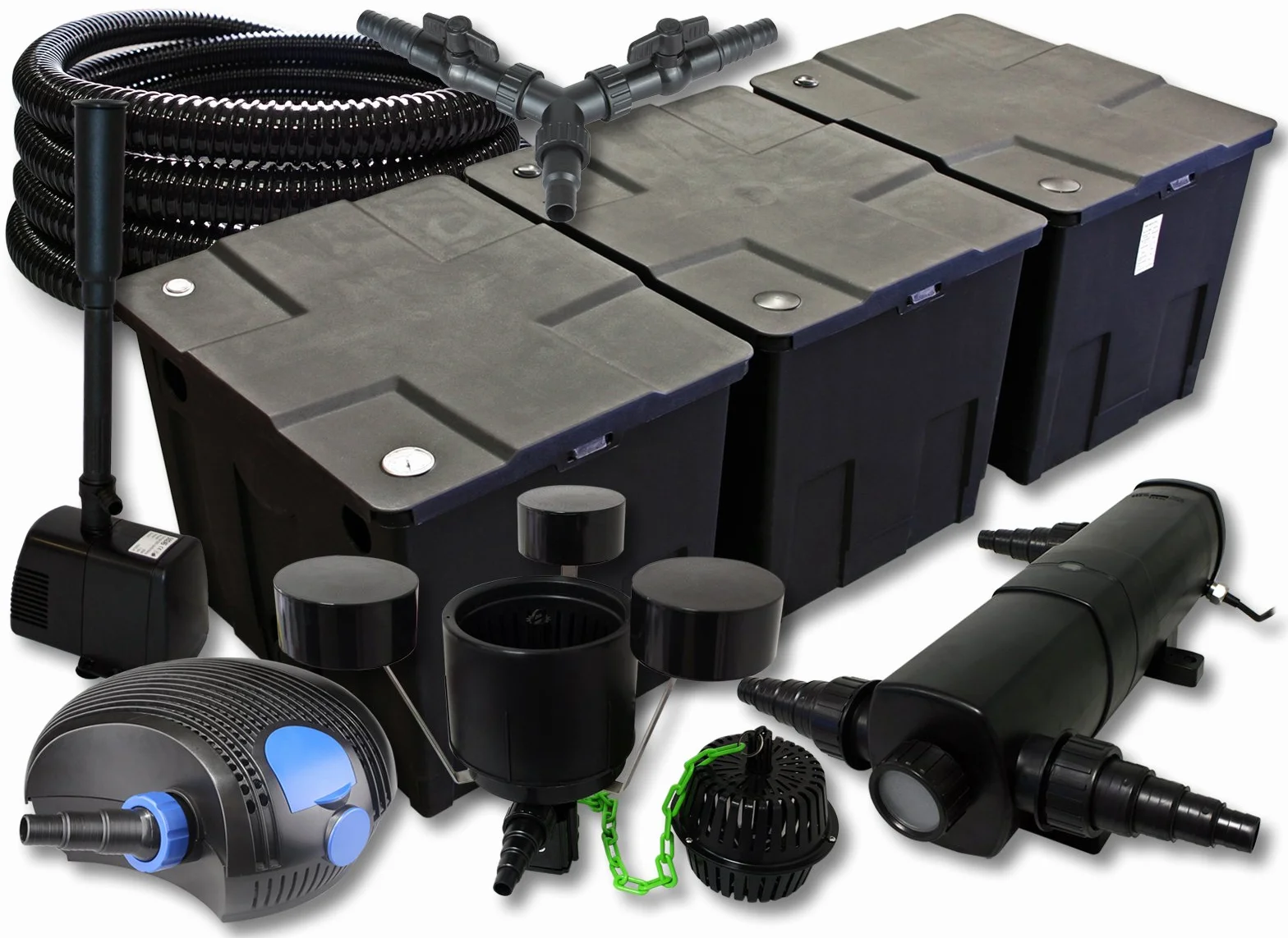 SunSun CBF-350C Filtre bassin 90000L CTF-12000 Pompe 12000l/h 100W CUV-236 Lampe UV 36W 25m Tuyau 25mm CSP-250 Écumeur 2500l/h HJ-943 Fontaine 800l/h
