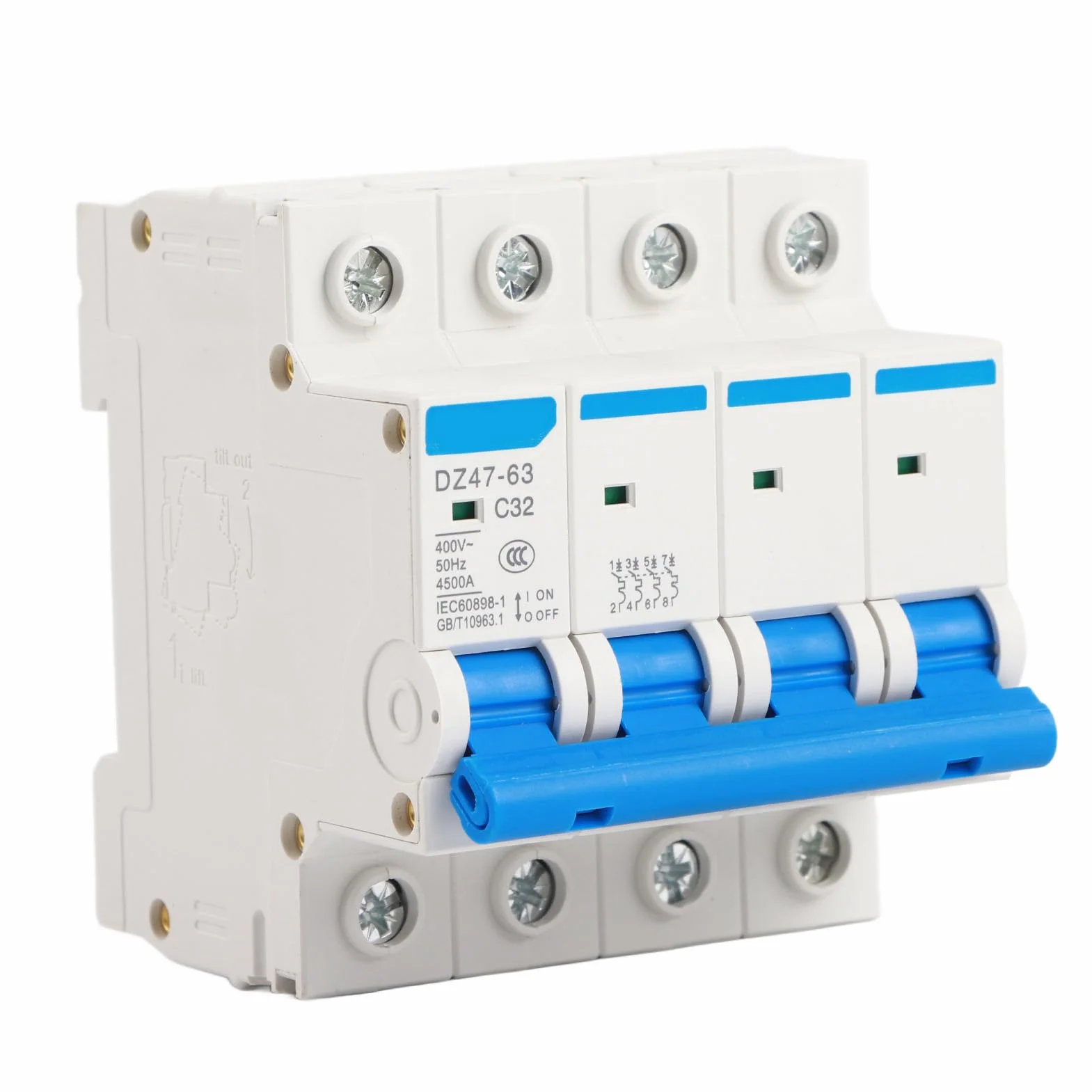 Disjoncteur Différentiel 4P 32A Tétrapolaire DZ47-63 400V