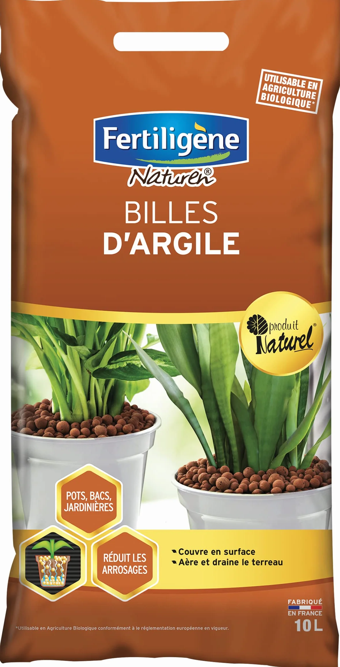 Fertiligène NATUREN FBIL6P - Billes d'argile UAB 6 L - Aère et Draine Le terreau - Couvre en Surface pour réduire Les arrosages - Limiter Les Mauvaises Herbes - Produit Naturel et fabriqué en France
