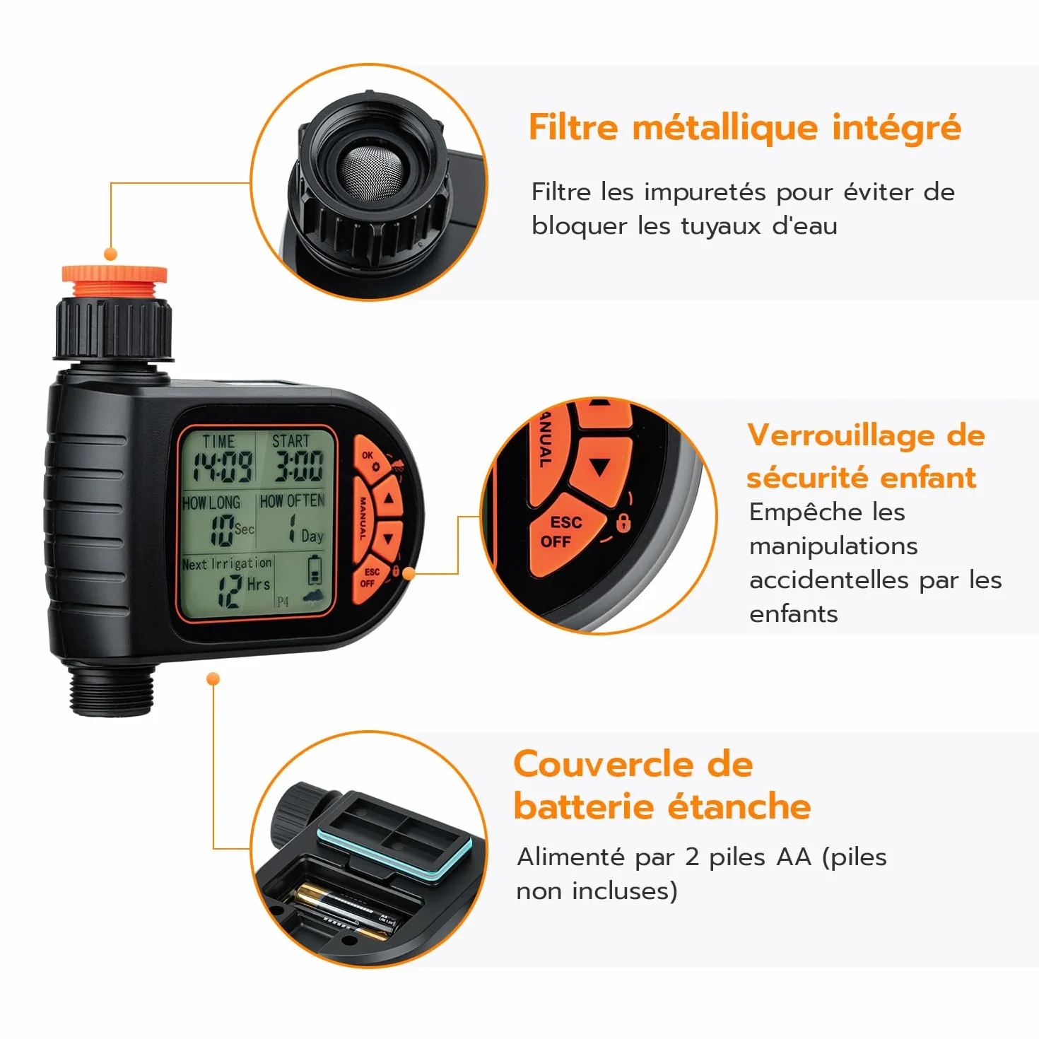 Mcbazel Programmateur Arrosage Automatique IP65 avec Grand Écran LCD Minuteur Jardin