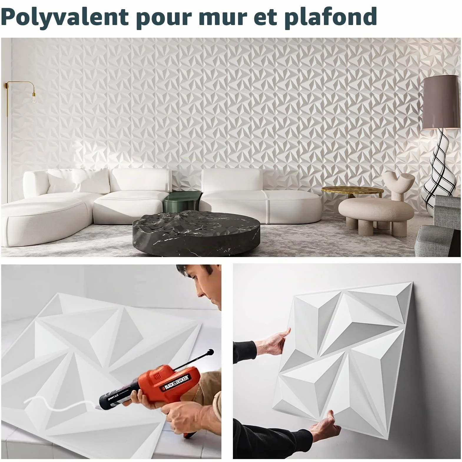 Art3d Lot de 20 panneaux muraux décoratifs 3D PVC 1,8 m² 30 x 30 cm Blanc