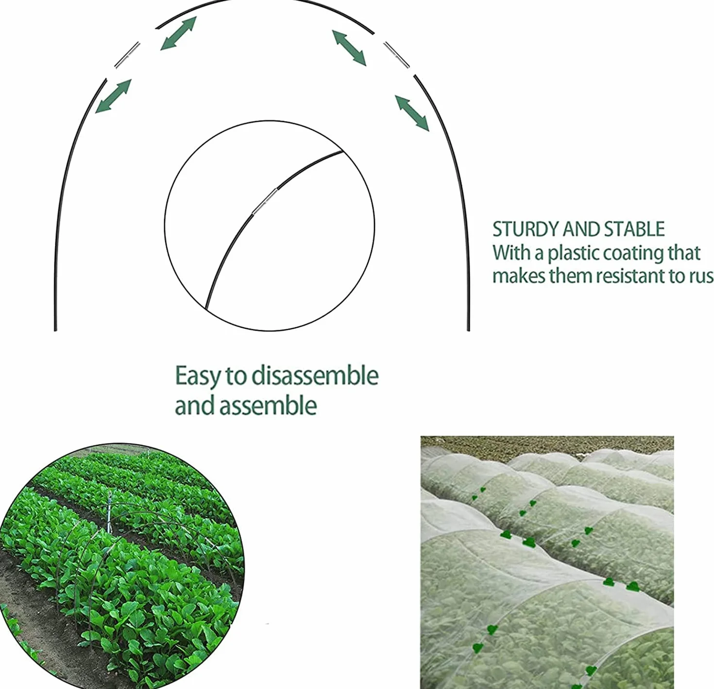 80pcs Cerceau Serre Jardin,43cm Tunnel Culture pour Plantes, Cerceau Jardin, Tunnel Jardin Arceaux, Support Cerceaux Serre Jardin, Arceaux Serre Tunnel avec Pointes et Clips (A)
