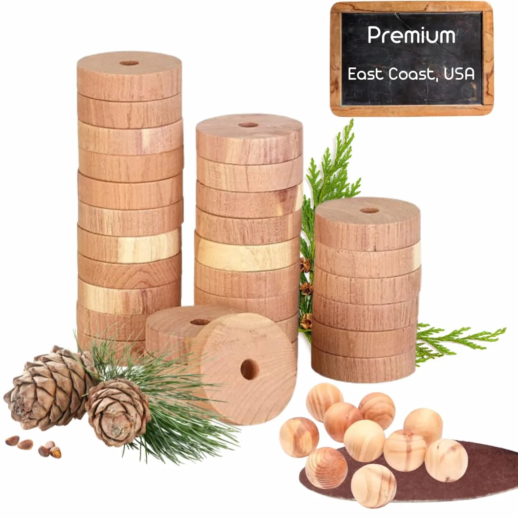 20 Anneaux + 12 Boules de bois de cèdre anti-mites vêtements | Cèdre de Californie | Papier de verre inclus | Protection 100% naturelle sans produit chimique | Parfum pour Armoires