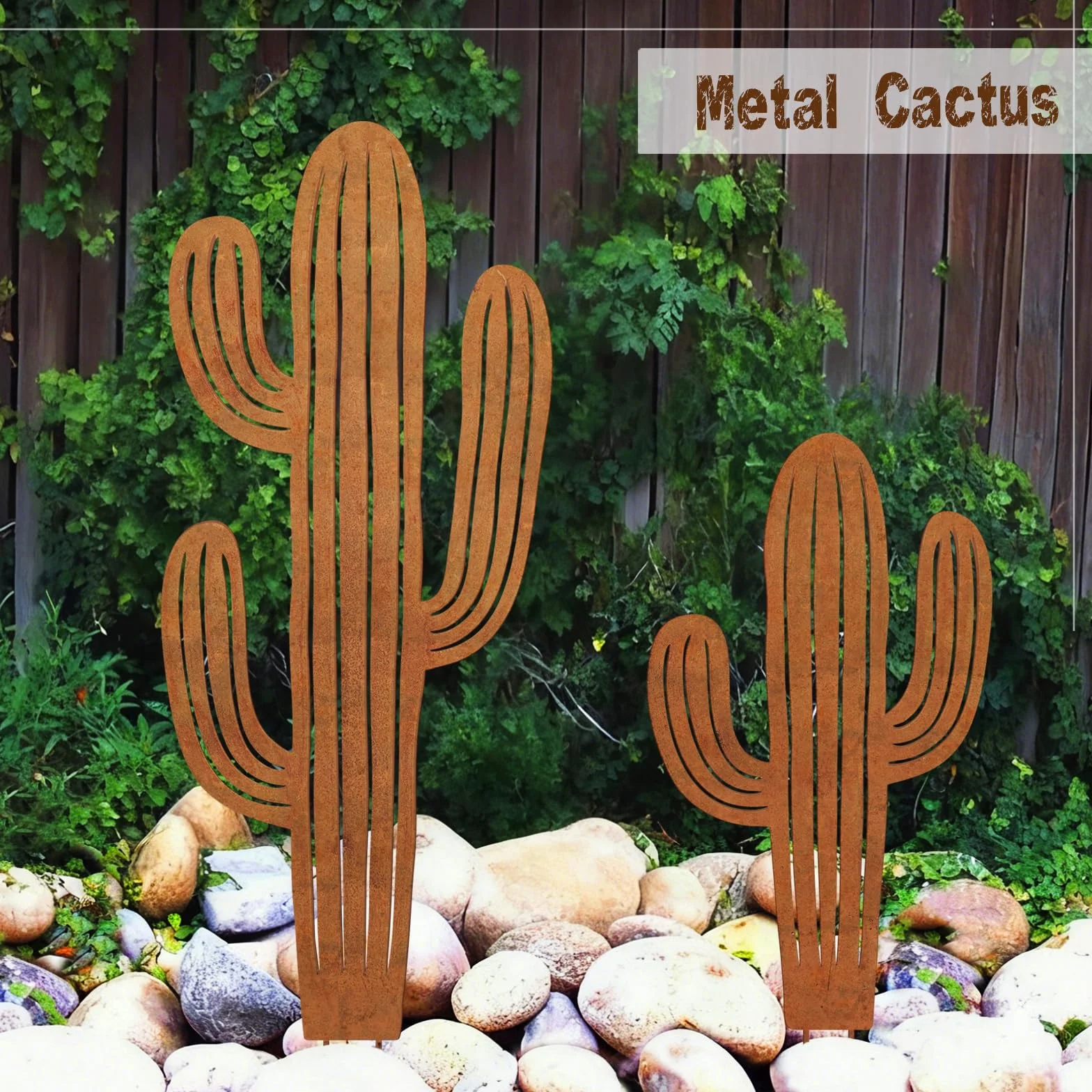 Lot de 2 cactus en métal pour décoration extérieure, plantes en acier, art de cour