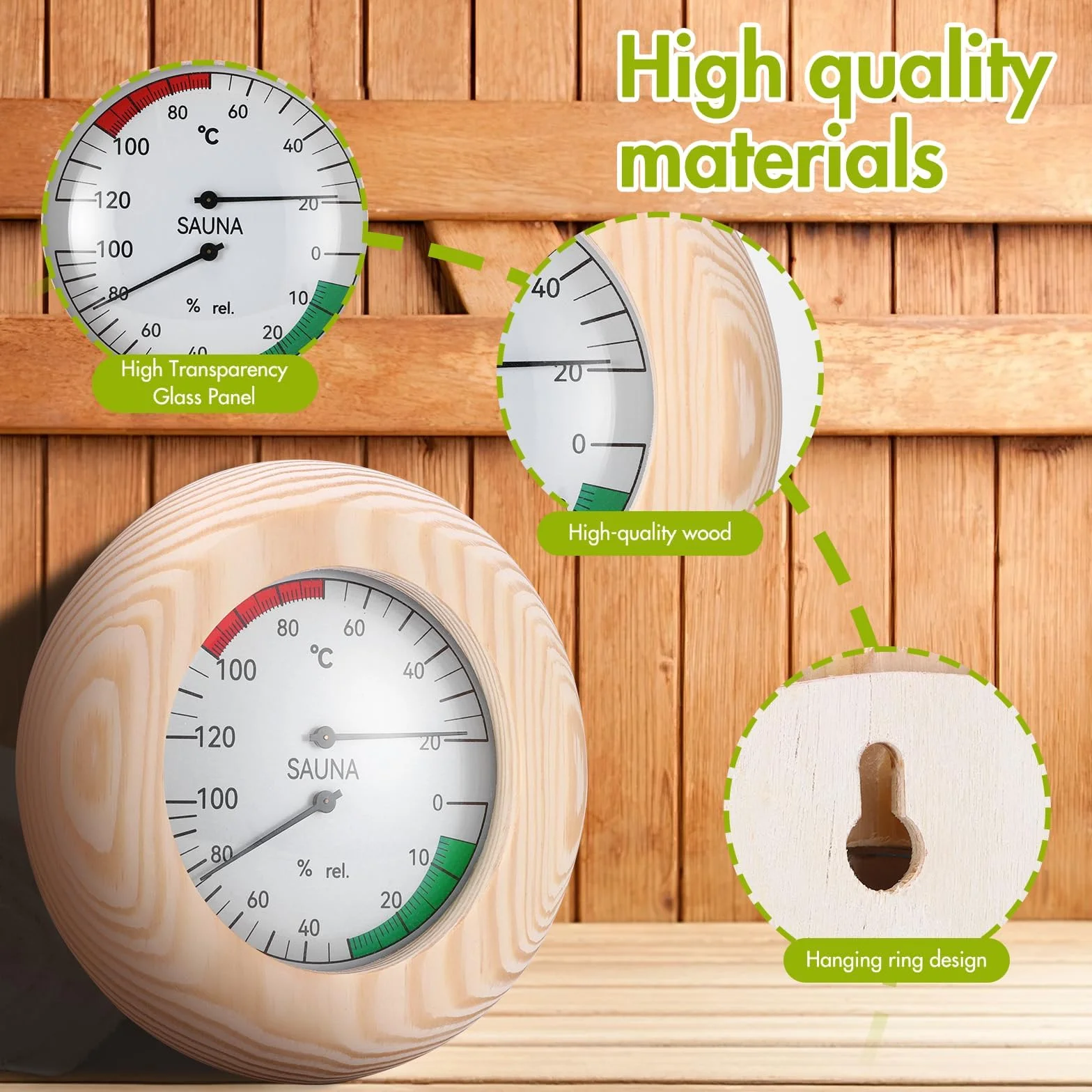 Thermomètre Hygromètre Bois 2 en 1 Haute Précision, Accessoire Sauna Hammam