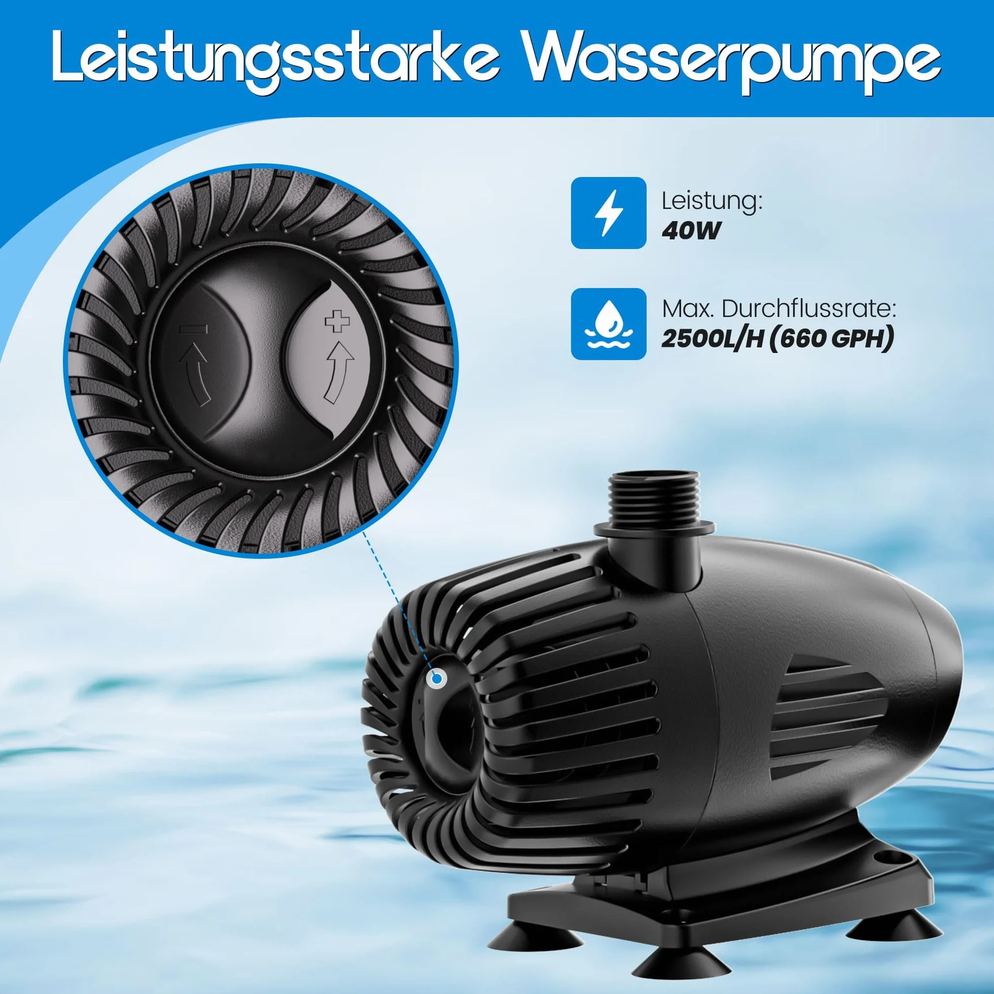 Biling Kit cascade solaire bassin jardin acier inoxydable 20 cm pompe 2100 l/h
