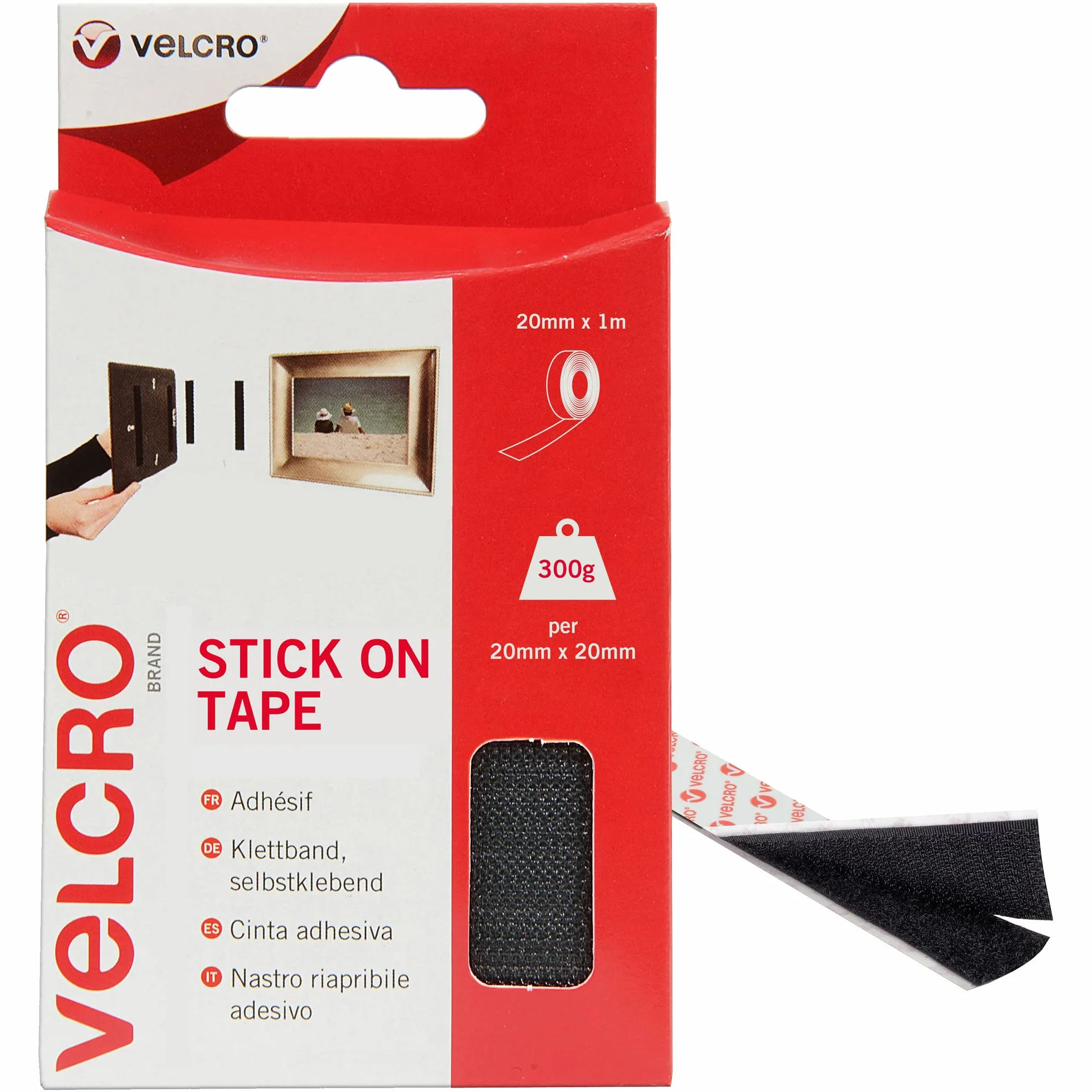 Velcro Ruban Adhésif Auto-Agrippant Crochets Boucles 20 mm x 1 m Noir