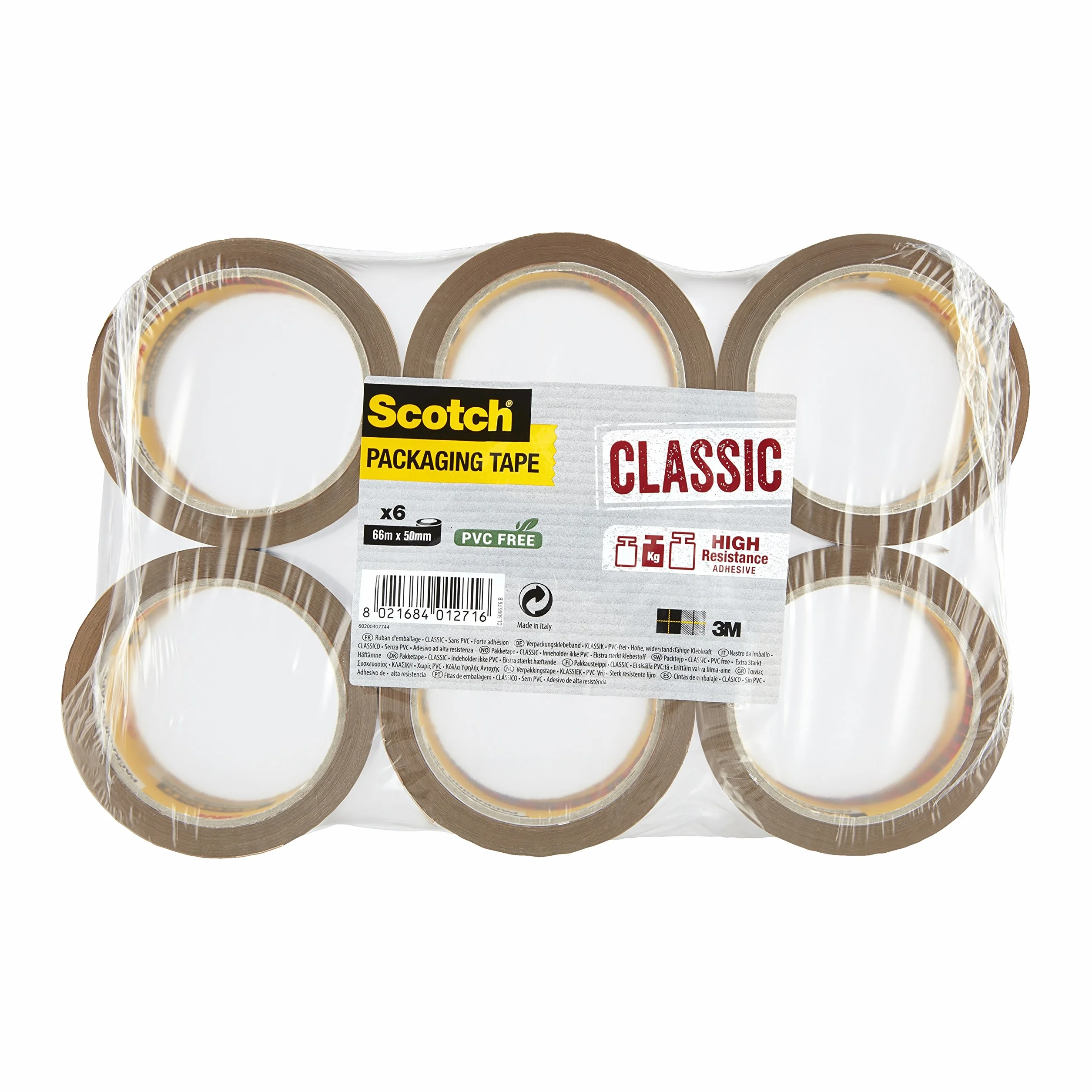 Scotch 3M Ruban adhésif d'emballage polypropylène 50 mm x 66 m Lot de 6 Marron