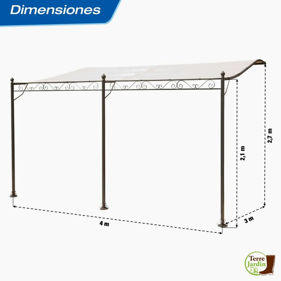 Tonnelle adossée Beige 4 x 3 m Noir