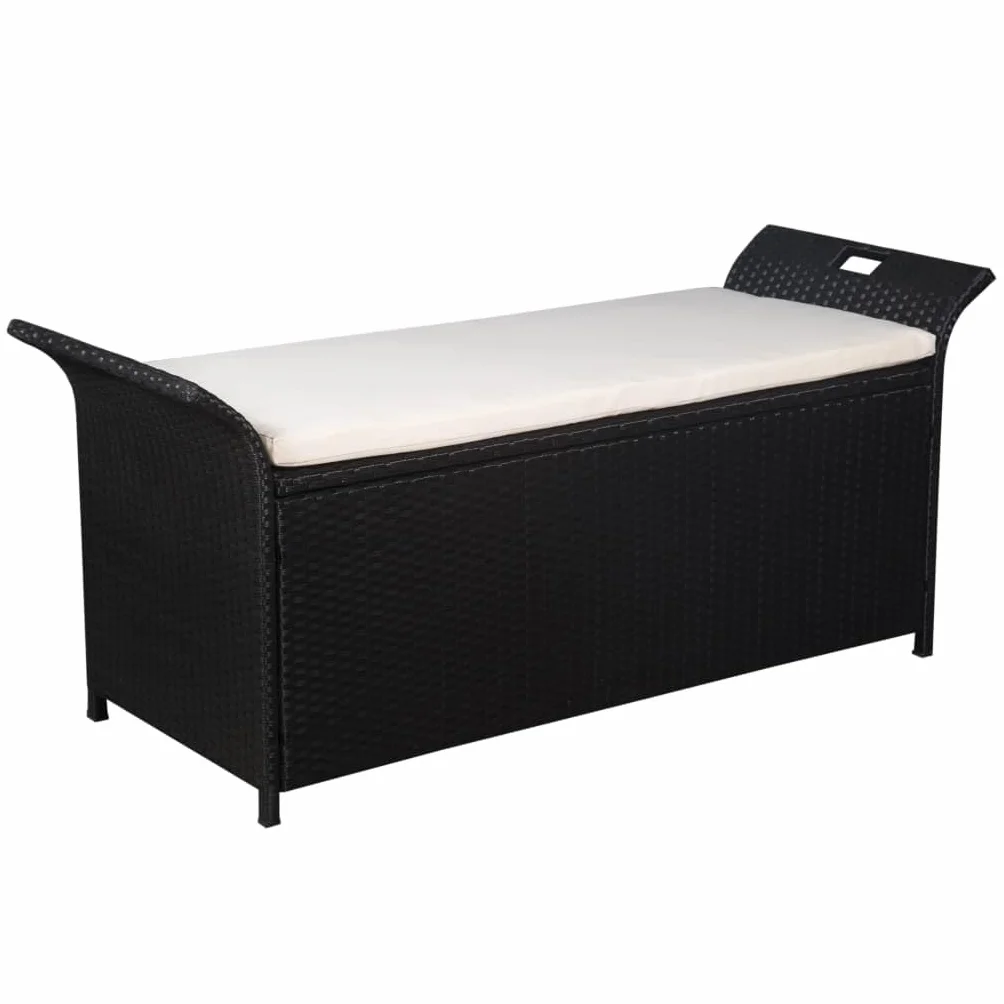 vidaXL Banc de Rangement Résine Tressée Noir/Blanc Crème Banquette