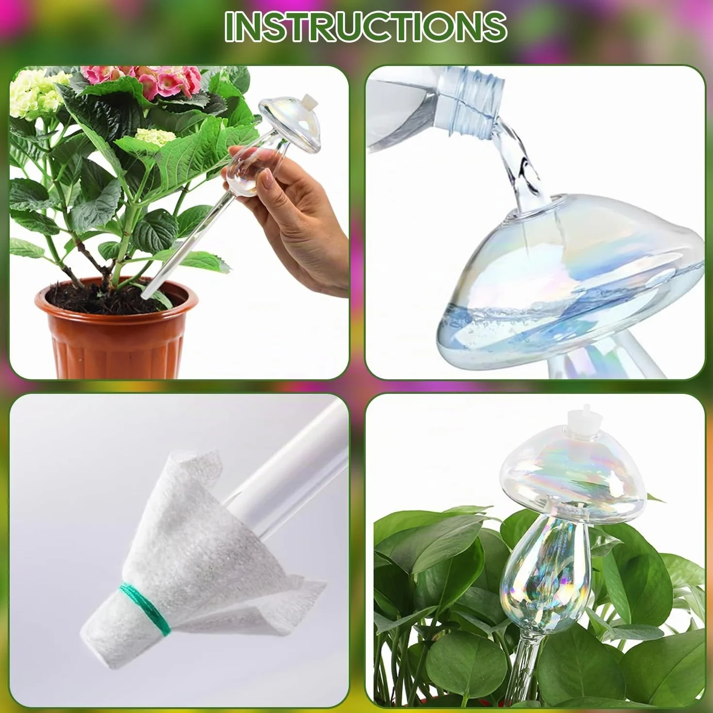 4 Pièces Boules d'Irrigation pour Plantes, Champignon Boules d'Irrigation pour Plantes,Bulbes d’Arrosage Automatique Dispositif D'irrigation, Boules d'arrosage pour Plantes d'intérieur et d'extérieur