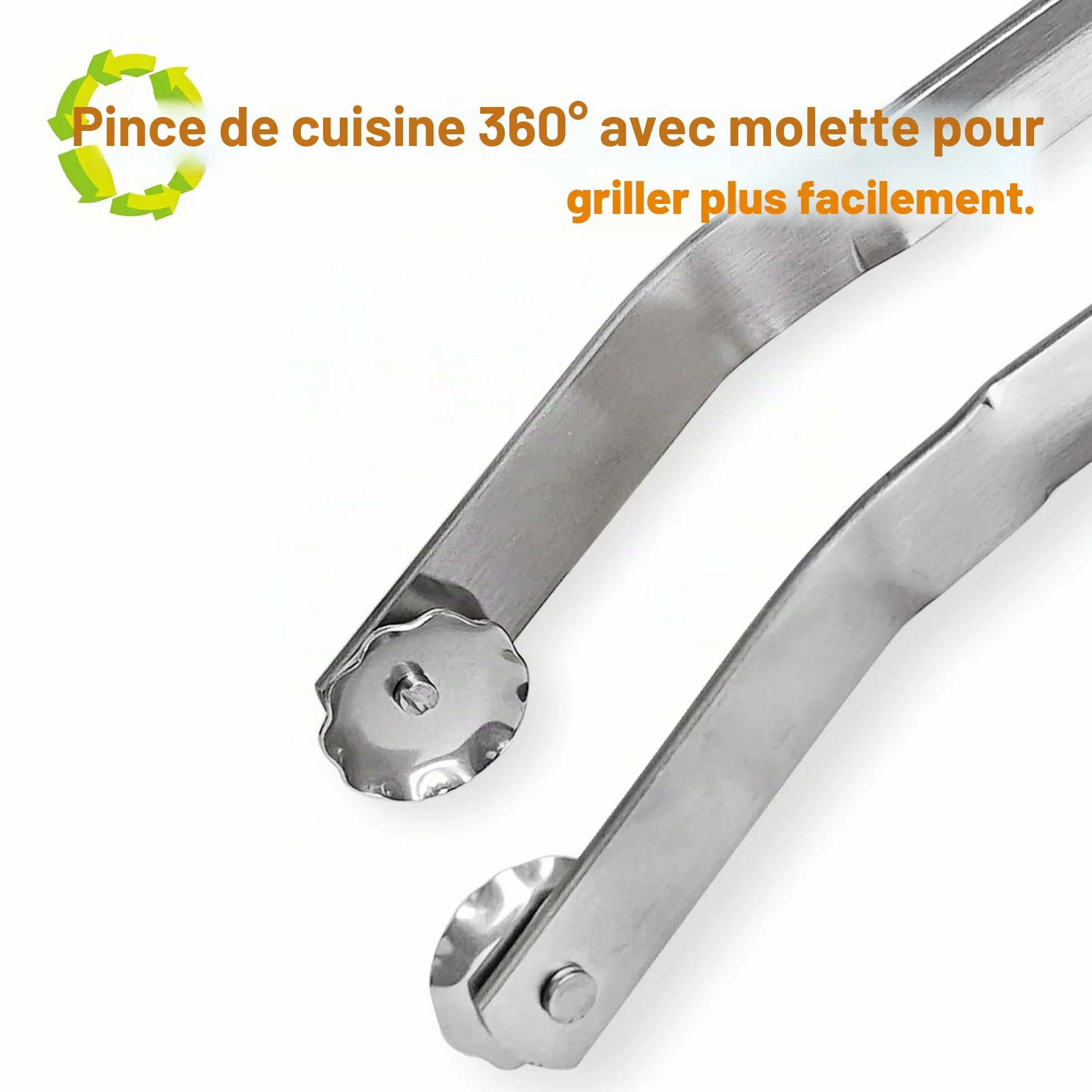Pince Barbecue INOX à Roulette - 40 cm - Ustensile Professionnel pour Griller, Cuisson et Buffet Extérieur - Idéale pour Saucisses, Viande, Salade et Fruits
