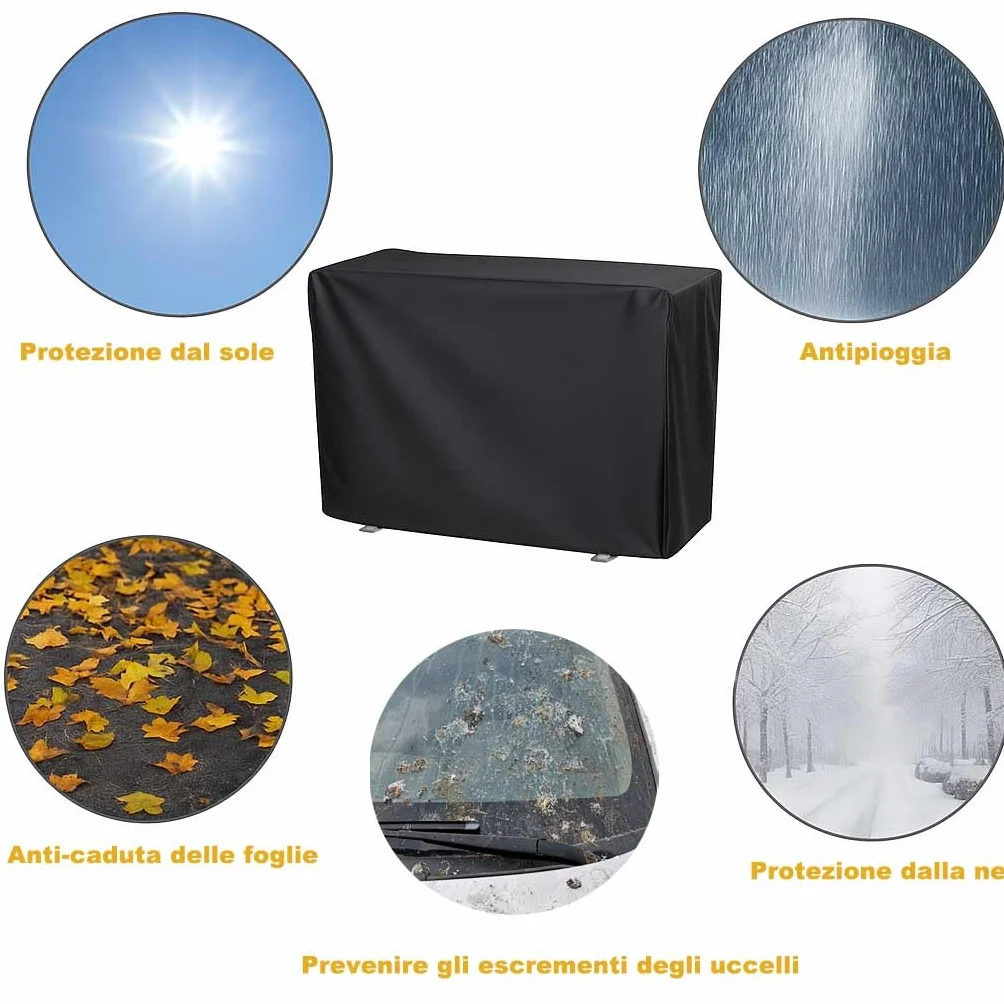 Housse de Climatiseur Extérieur Noire, Couvercle de Climatiseur en Tissu Oxford 420D Imperméable Anti-poussière Antineige, Protection Solaire Universelle 96*40*70cm