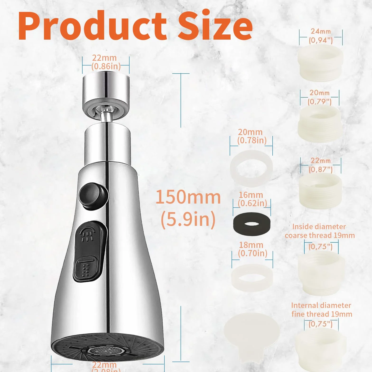 Douchette Evier Cuisine 360° Rotatif Mousseur Robinet 3 Modes Argent