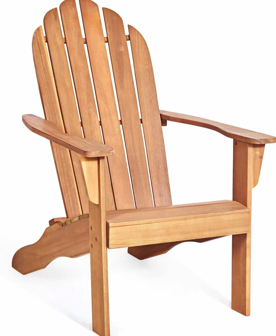 GOPLUS Fauteuil Jardin Exterieur avec Dossier Incurvé, FSC 100%,Fauteuil Adirondack en Bois Massif, Chaise Adirondack, Charge 180 kg, Idéal pour Jardin, Terrasse, Piscine (69x88x103CM,Naturel,1)