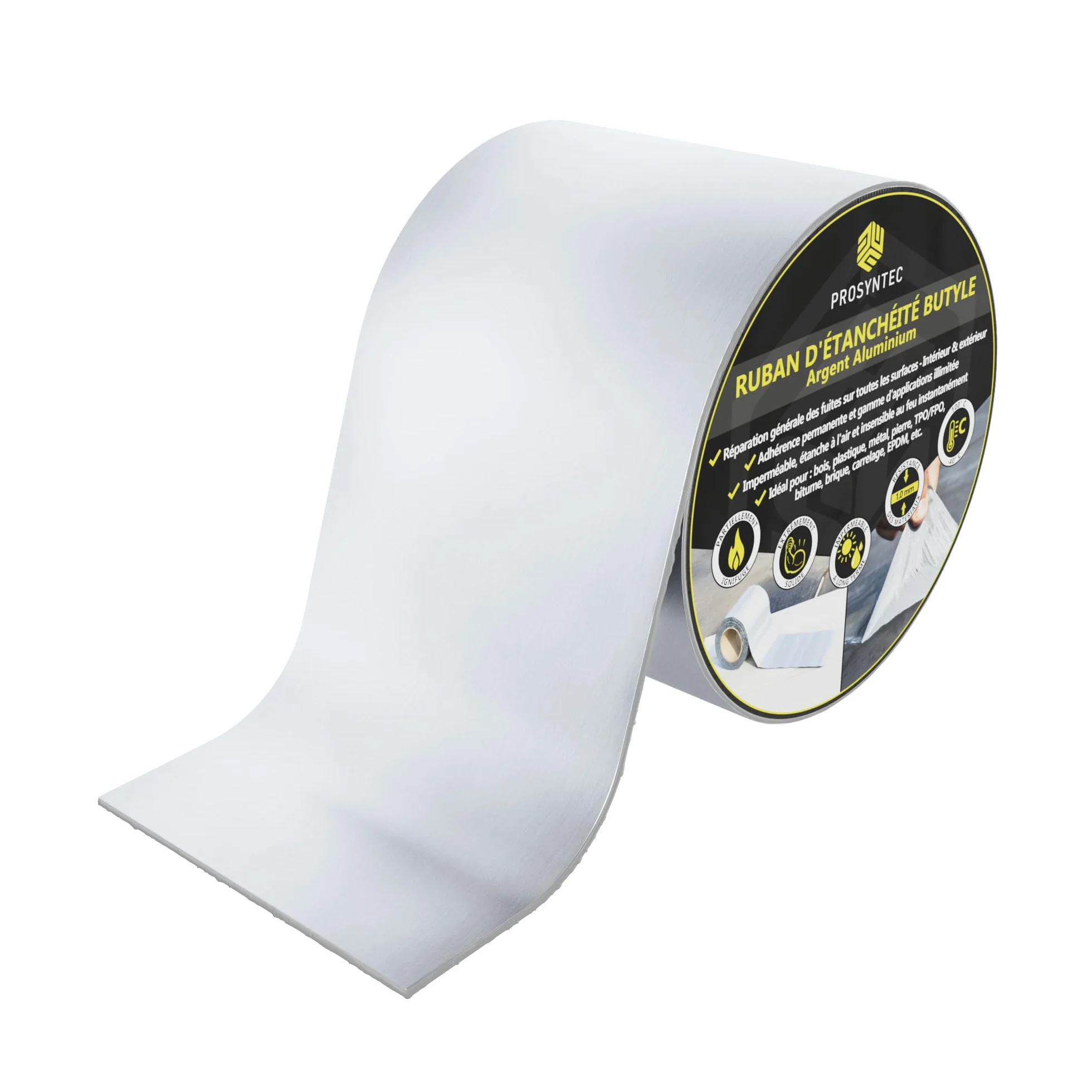 Ruban butyle aluminium autocollant 5cm x 10m étanche pour toiture gouttière solin anti-fuite UV temps extrêmes