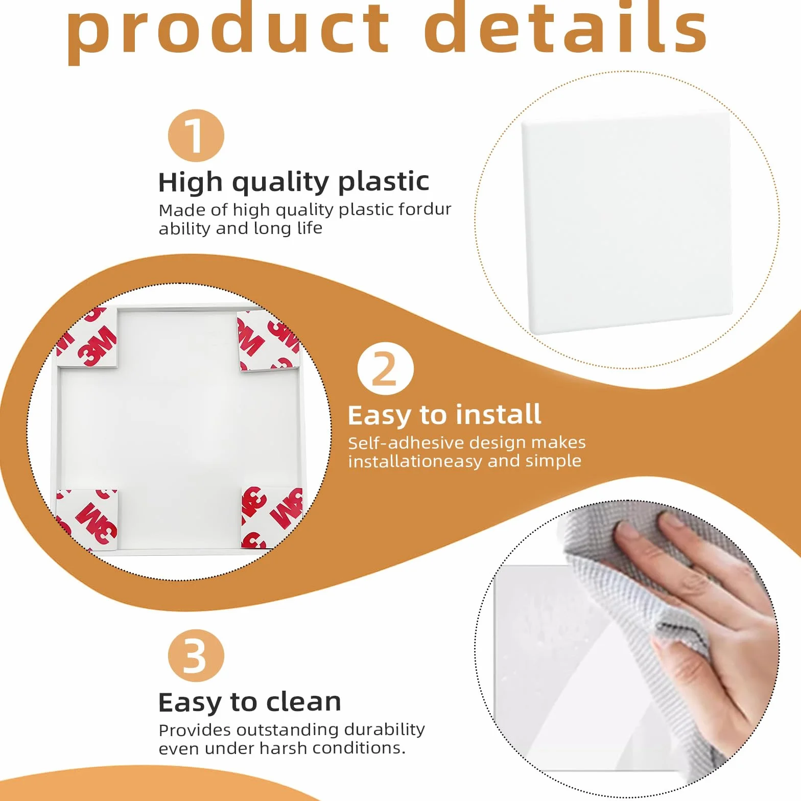 Cache-prises encastrés 86 x 86 mm plastique décoratif pour trous muraux