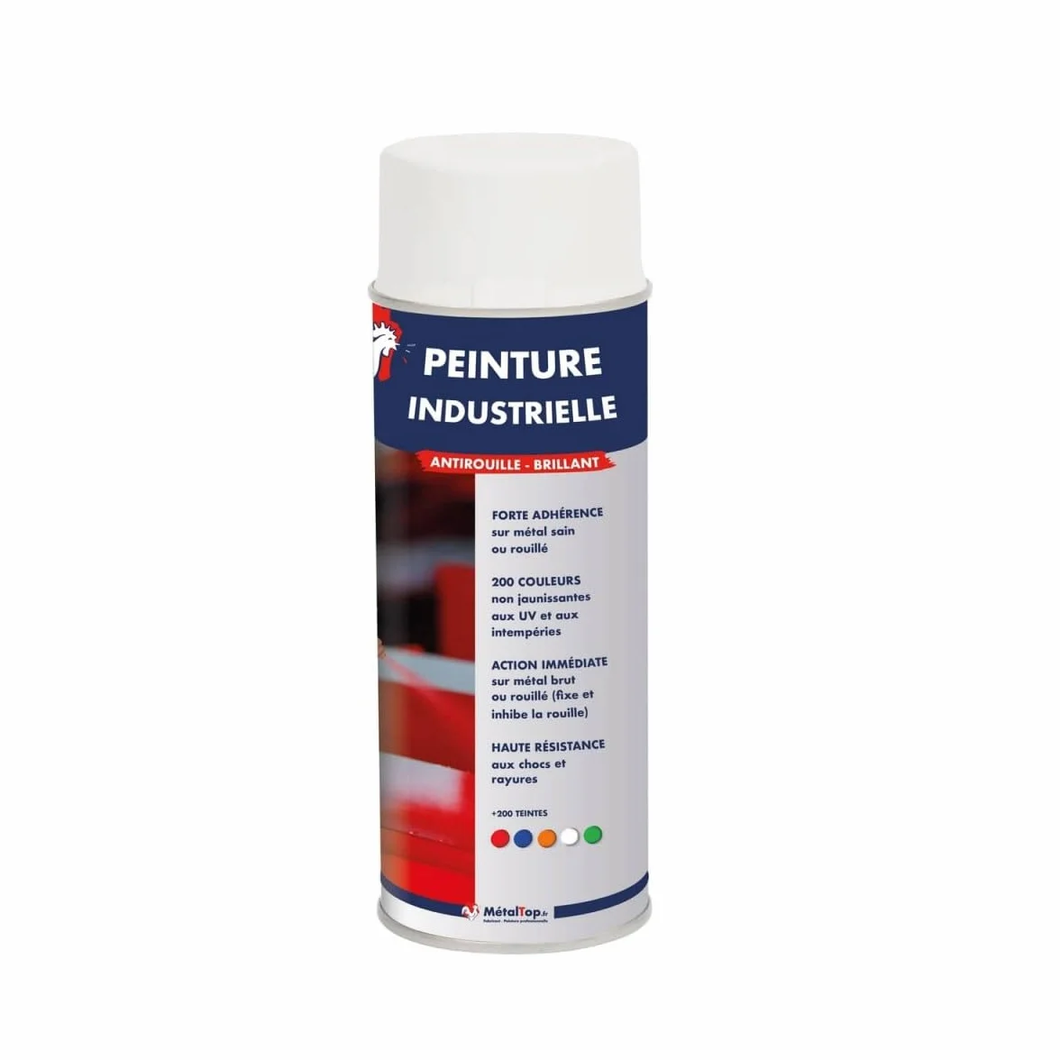Peinture Industrielle Blanc pur RAL 9010 Bombe 400 ml Metaltop
