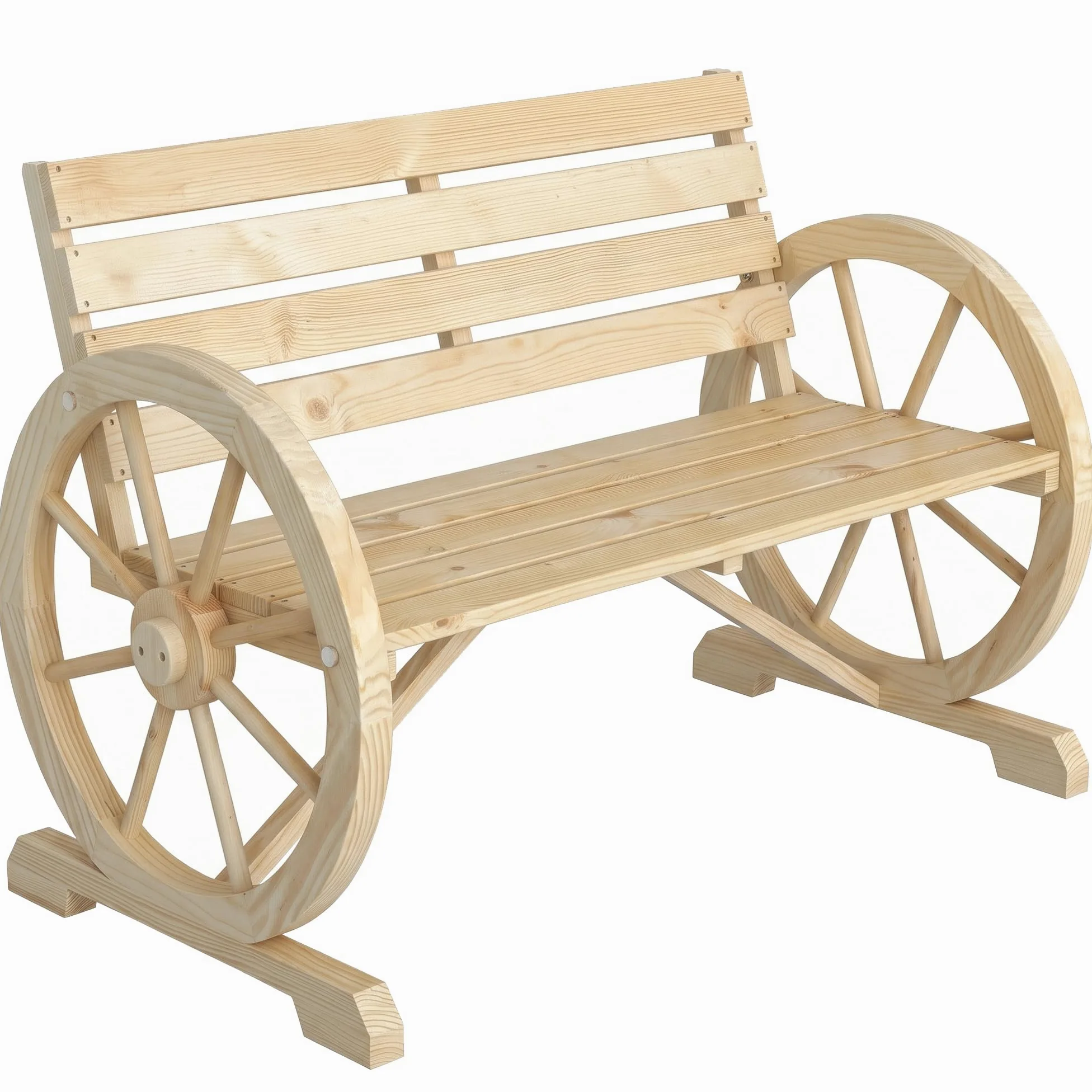 Outsunny Banc de Jardin Banc 3 Places Banc en Bois Style Rustique Chic accoudoirs Roues Charette Bois Sapin Effet Bois Naturel