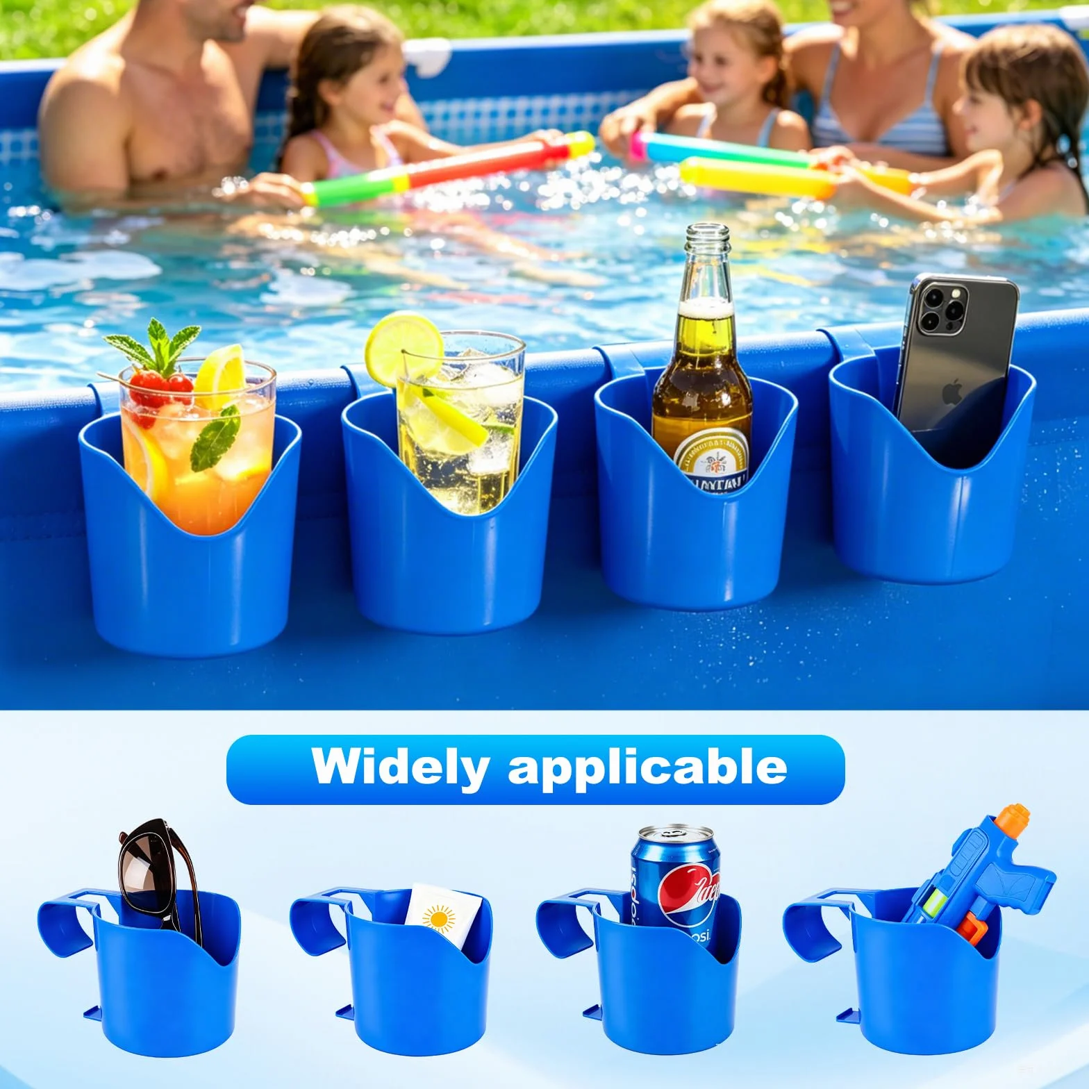 Lot de 4 porte-gobelets de piscine Poolside - En plastique - Refroidisseur de caisse à bière - Pour piscine - Support suspendu - Accessoires de piscine pour piscine hors sol