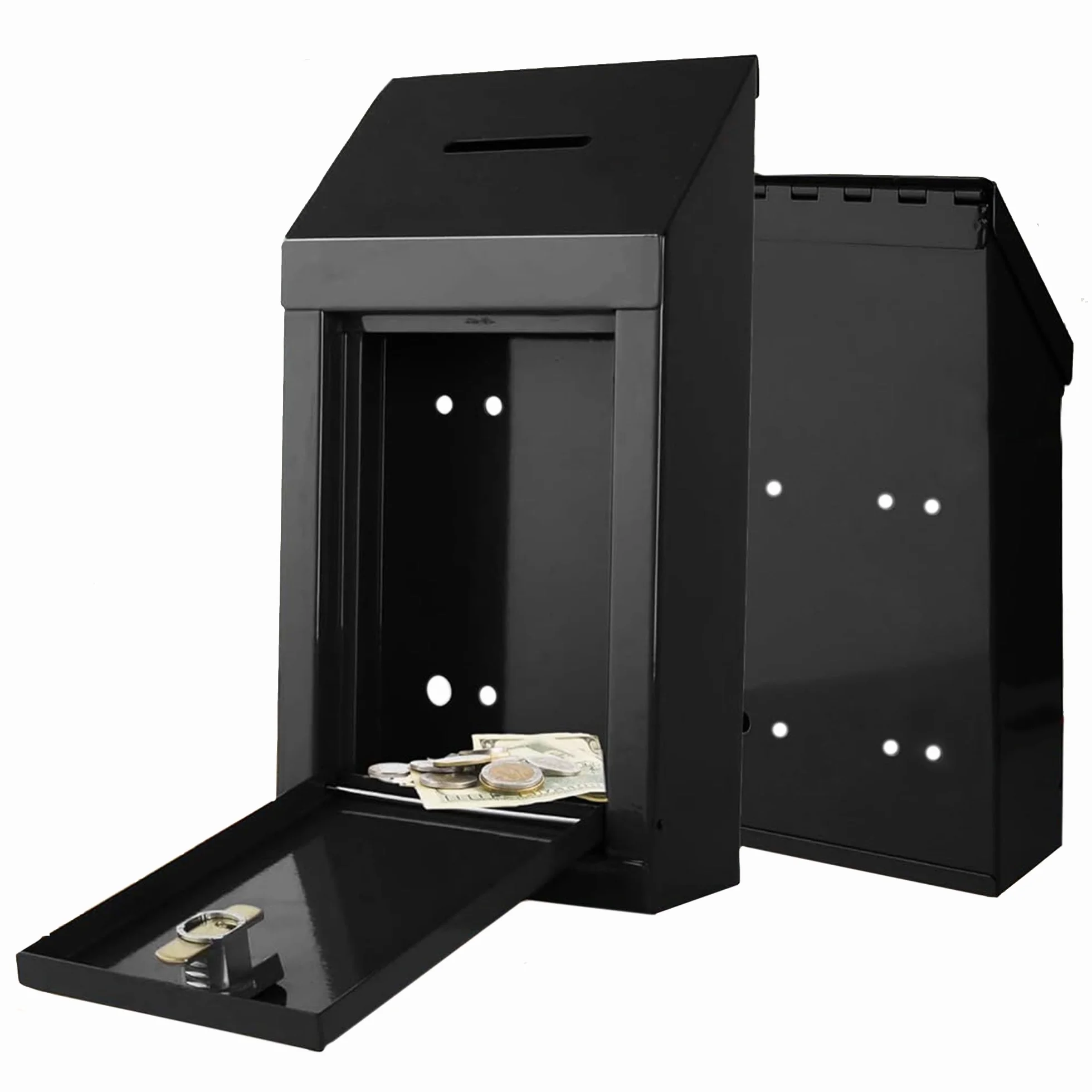 Boîte à suggestions en métal avec fente et verrou Noir 25,4 x 6 x 6,3 cm