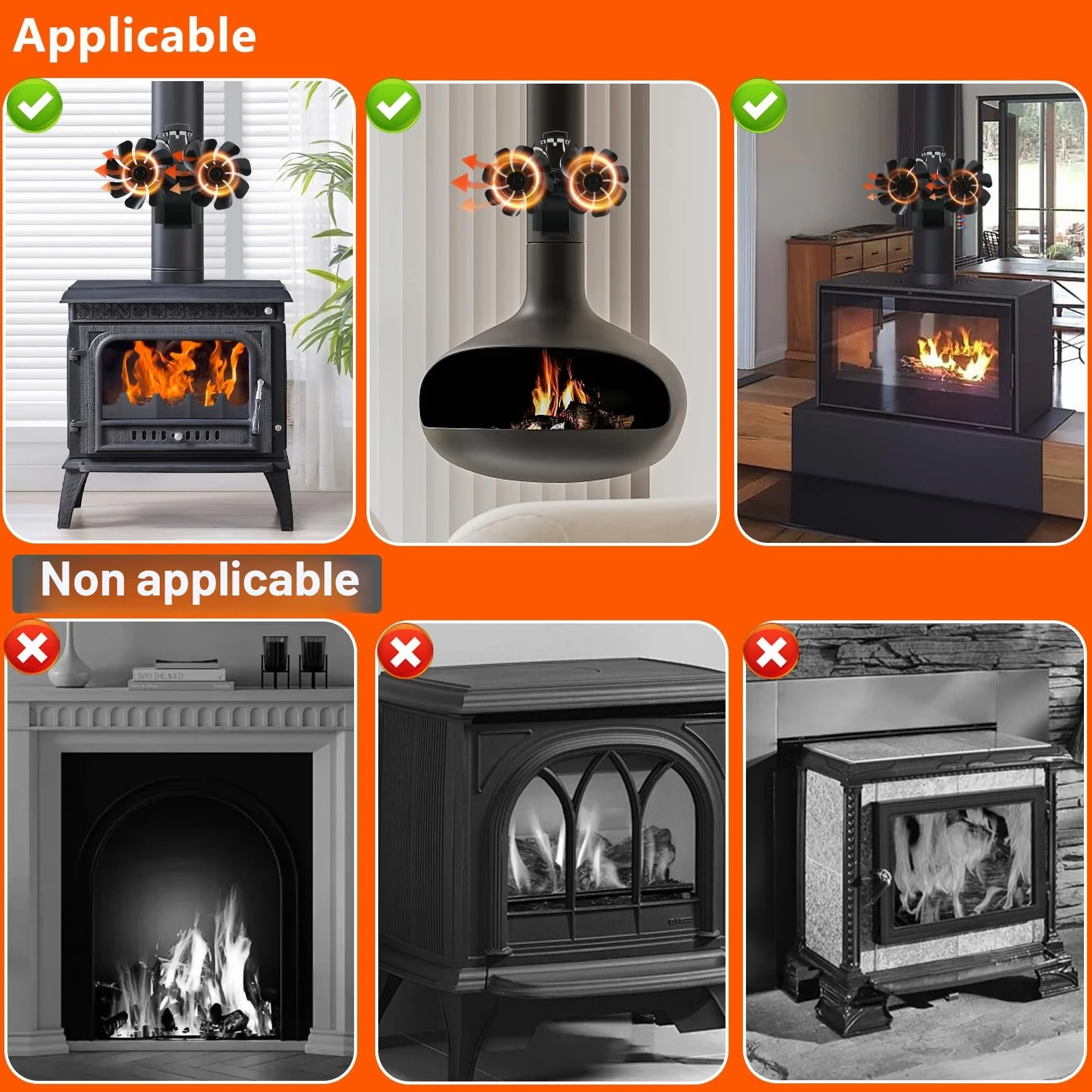 Ventilateur de cheminée magnétique 3 en 1 sans électricité avec thermomètre pour bois foyer tuyau de poêle