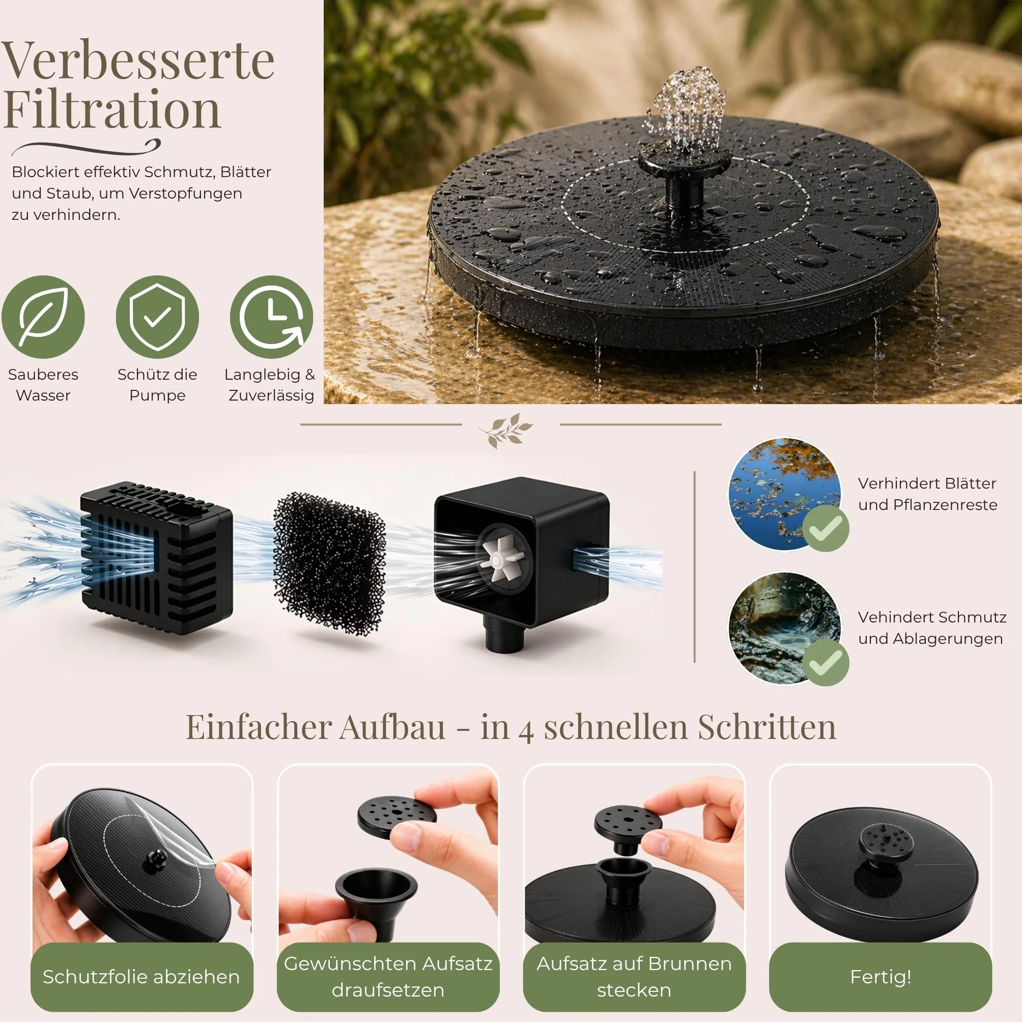 Kit de fontaine solaire pour l'extérieur 50 cm coque en métal de zinc fontaine de jardin